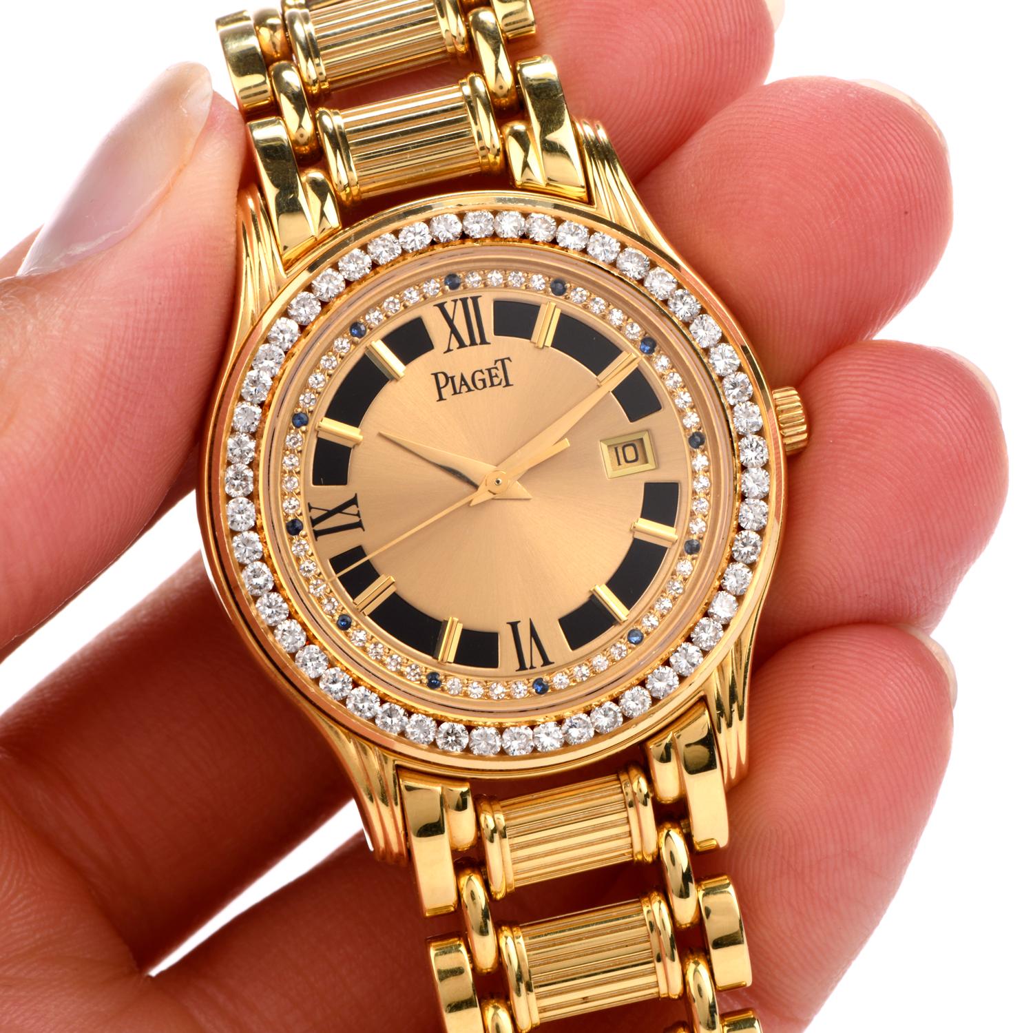 Piaget Polo 24005 M 503 D Diamond Onyx 18 Karat Yellow Gold Watch 4