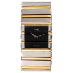 Piaget Polo 7131 C701, cadran noir onyx, acier blanc/jaune 18 carats, mouvement à quartz, années 1980