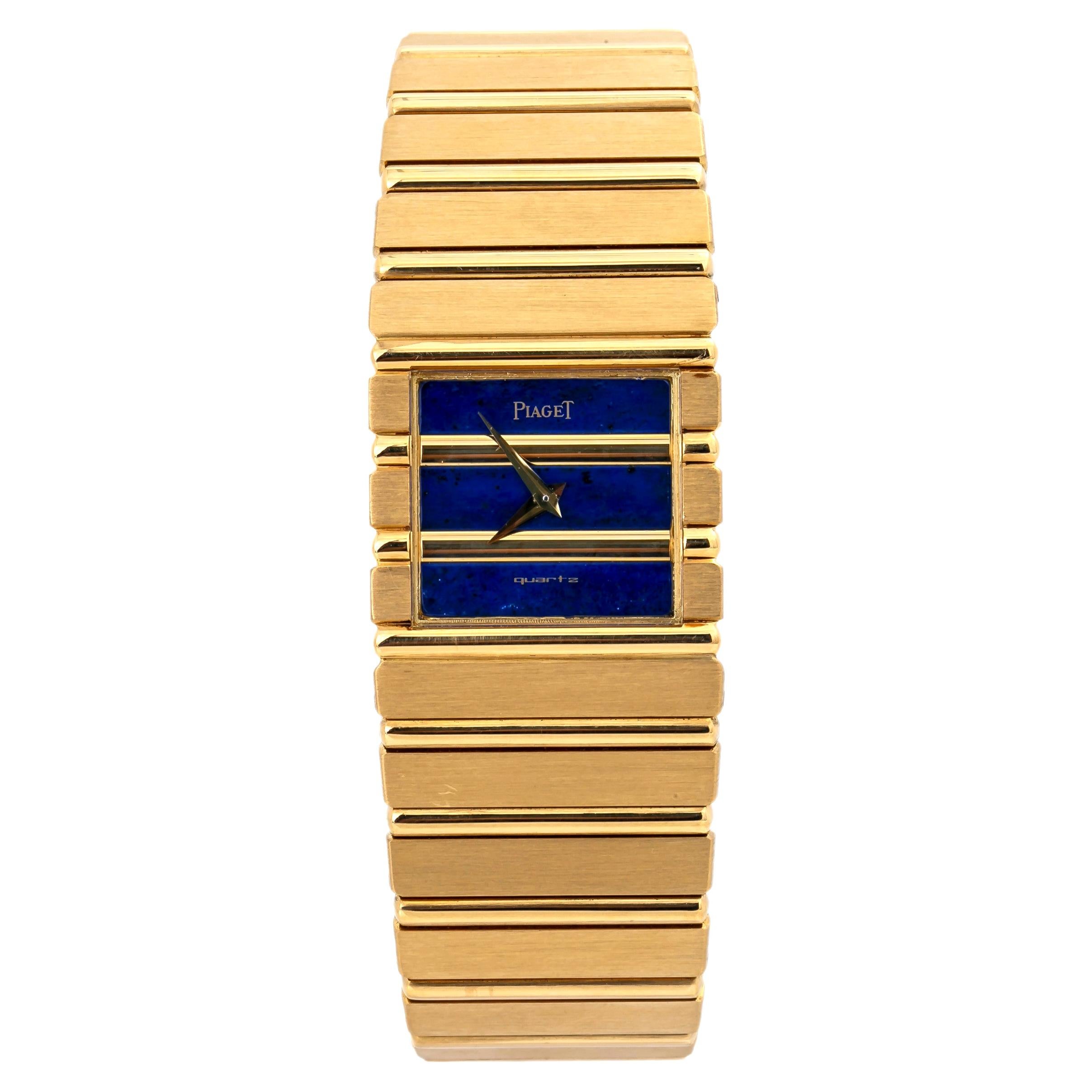 Piaget Polo 7131C701 Lapis Dial 18K Gold Quartz Men's Watch with Box 25mm For Sale