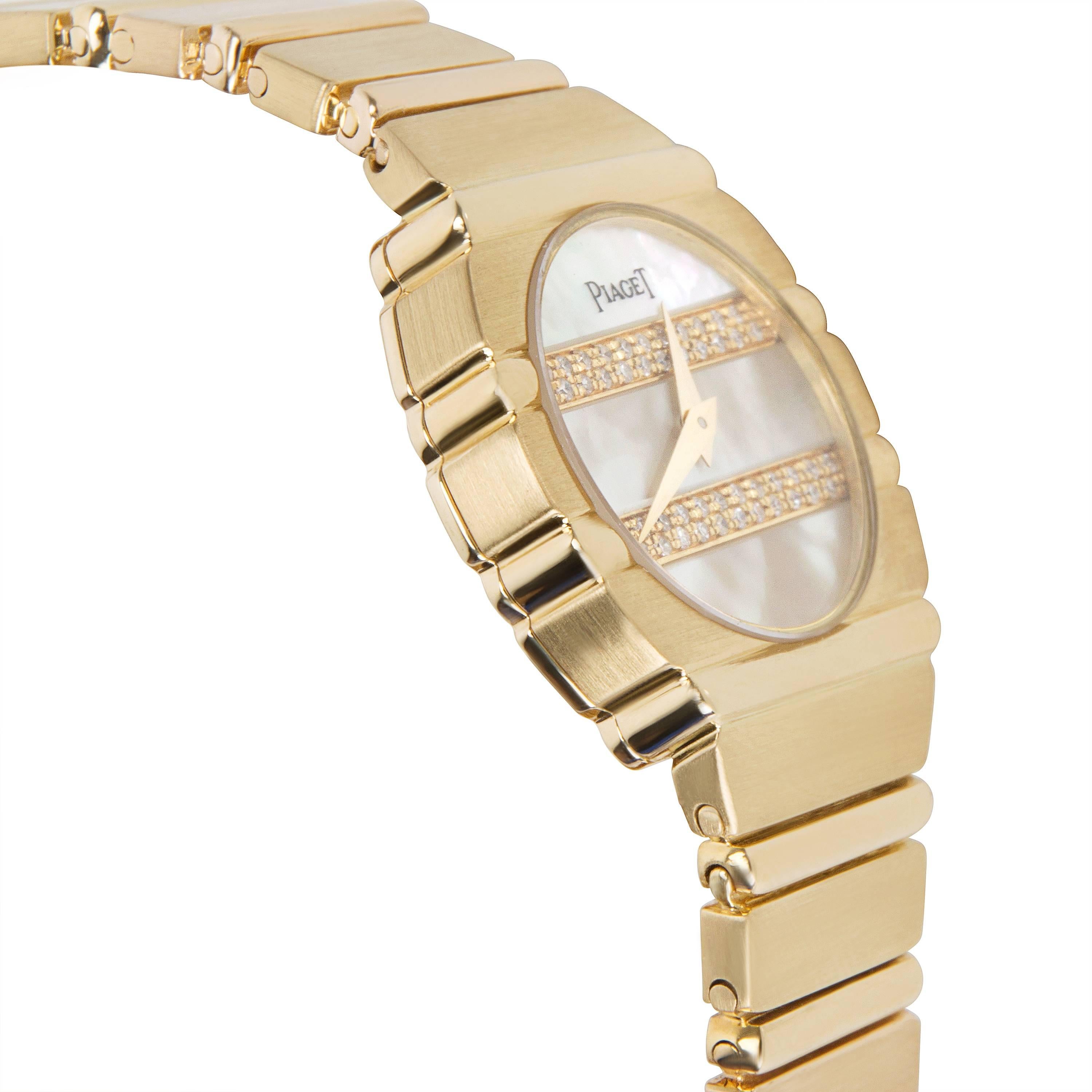 Round Cut Piaget Polo 861 C 701 Women's Watch Mother of Pearl Dial in 18K Yellow Gold