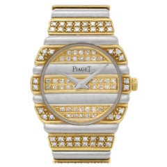 Retro Piaget Polo 861 C 725 18 Karat White & Yellow Gold Factory Diamonds Quartz Watch