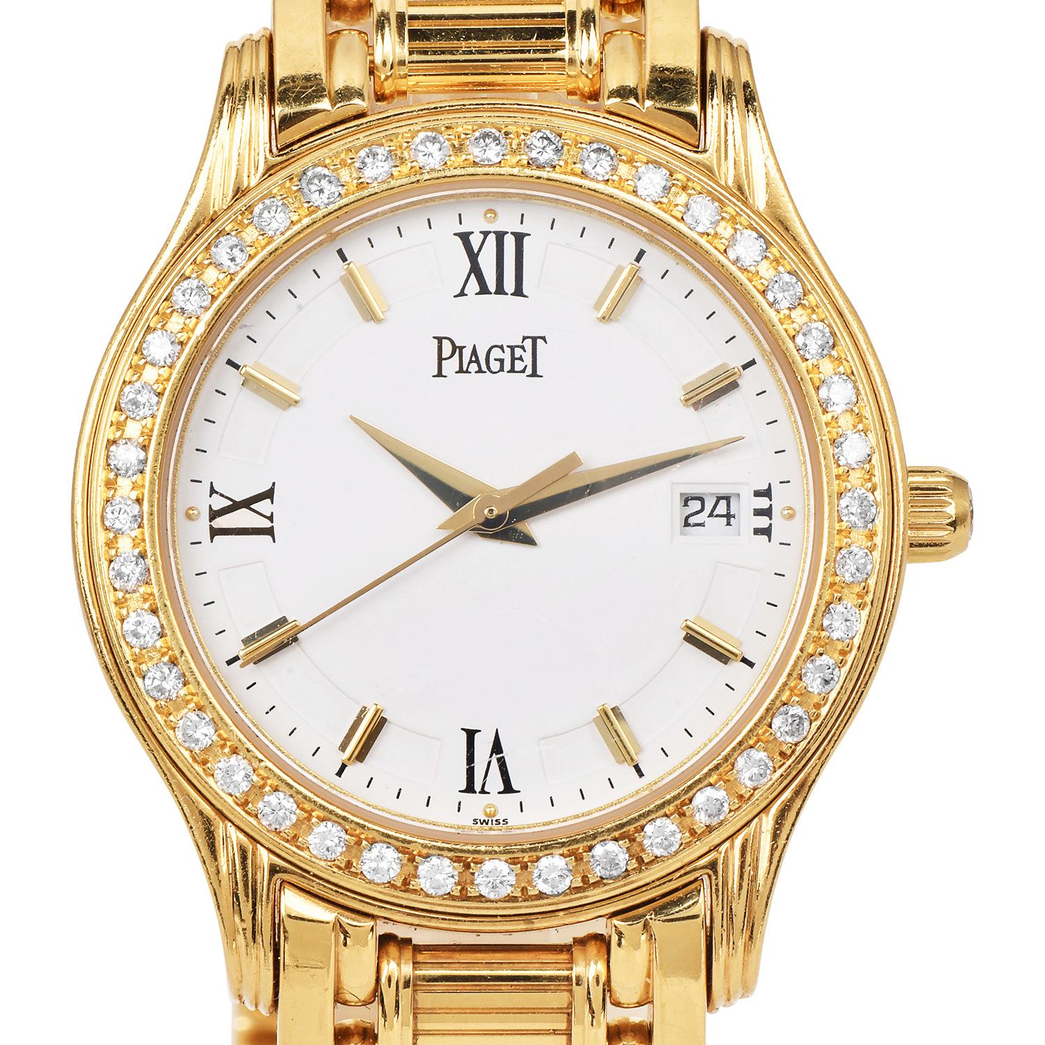 Round Cut Piaget Polo Diamond 18K Gold M 501D Quartz Ladies Watch For Sale