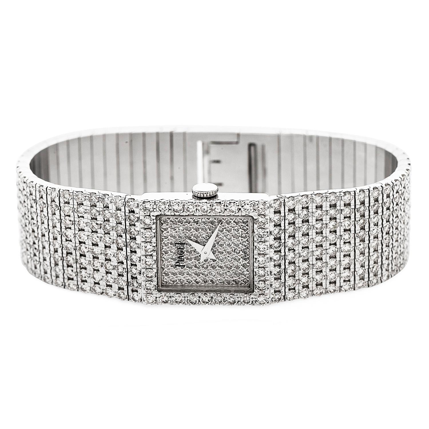 Piaget Polo: 18 Karat Weißgold Damenarmbanduhr mit Diamant #15201 (Rundschliff)