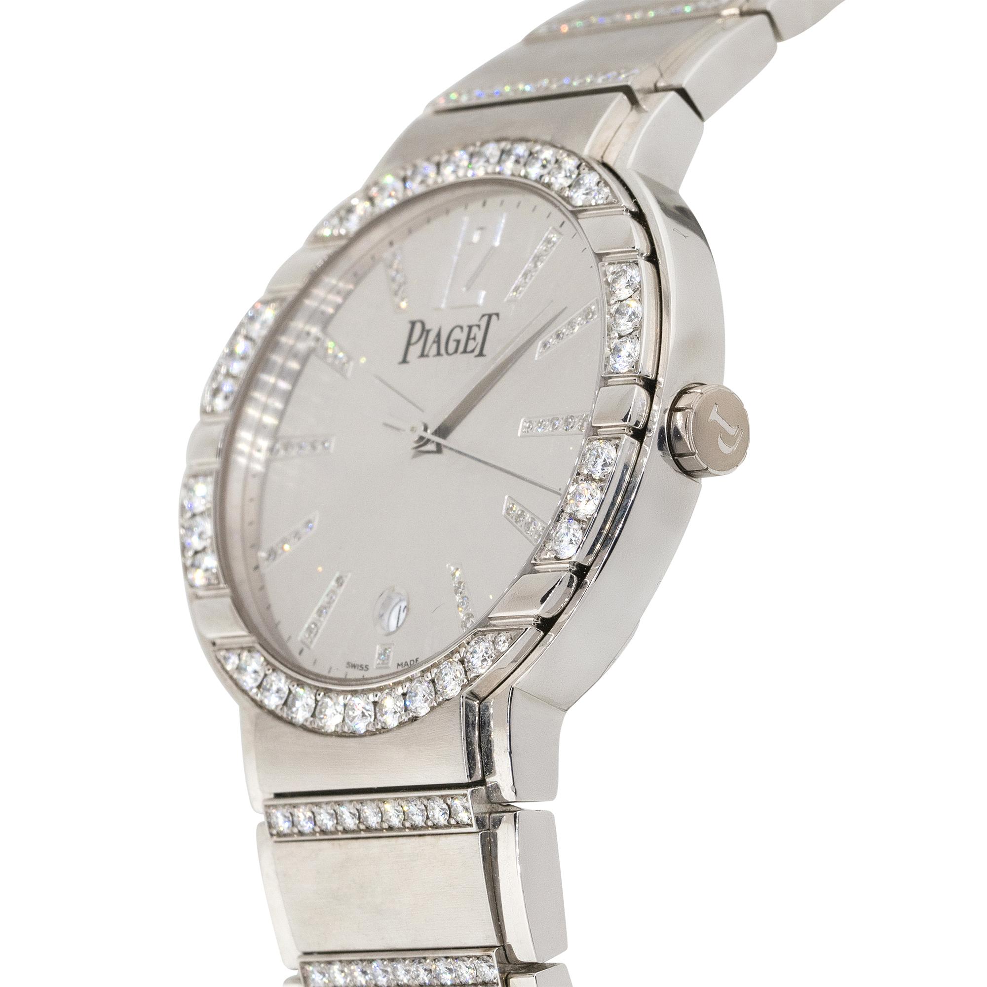 Round Cut Piaget 18k White Gold Polo Diamond Watch For Sale