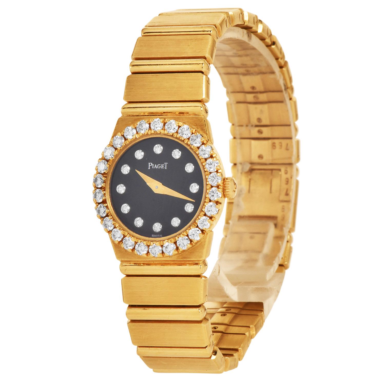 Piaget Polo Diamond Onyx-Dial 18K Gold  8296 C701 Women’s Watch In Excellent Condition For Sale In Miami, FL