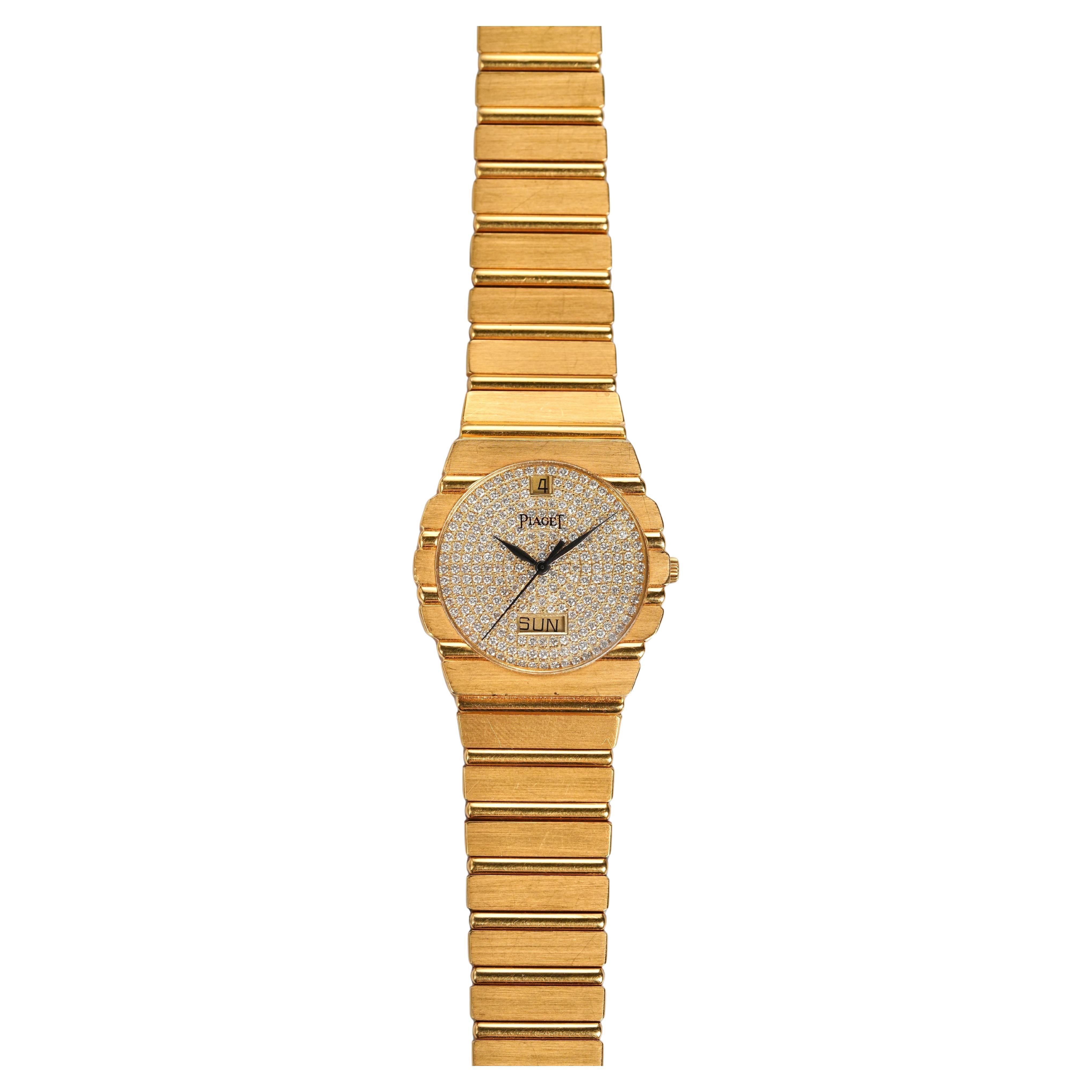 Piaget Polo Diamond Pave Dial Watch in 18K Yellow Gold, 1980s