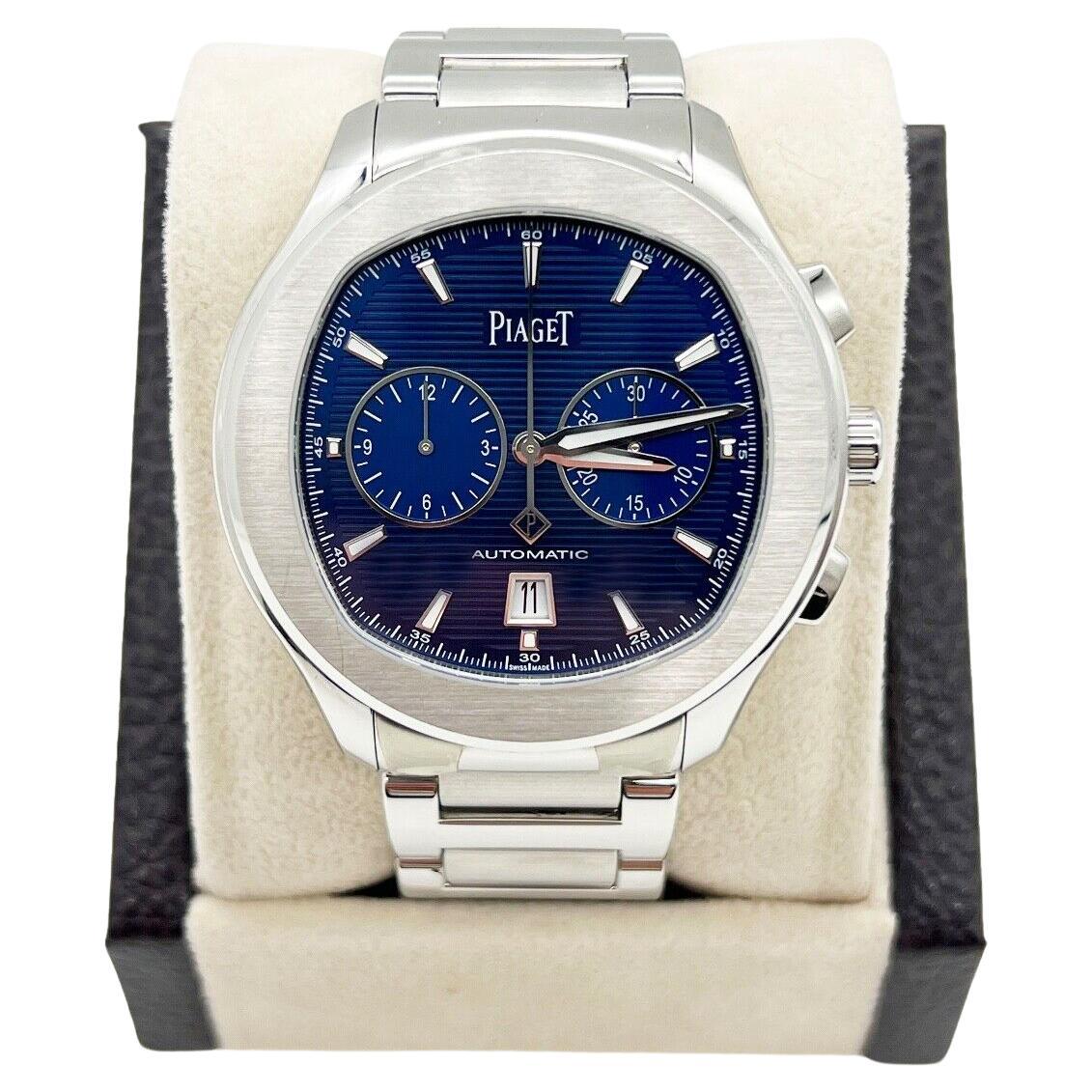 Piaget Polo G0A41006 Chronographe bleu cadran en acier inoxydable en vente