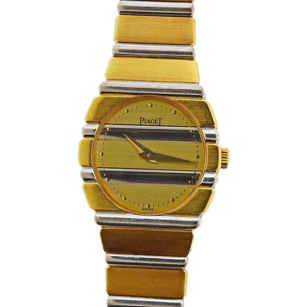 18k two tone gold Piaget Polo watch with quartz movement. Bracelet is 6.75