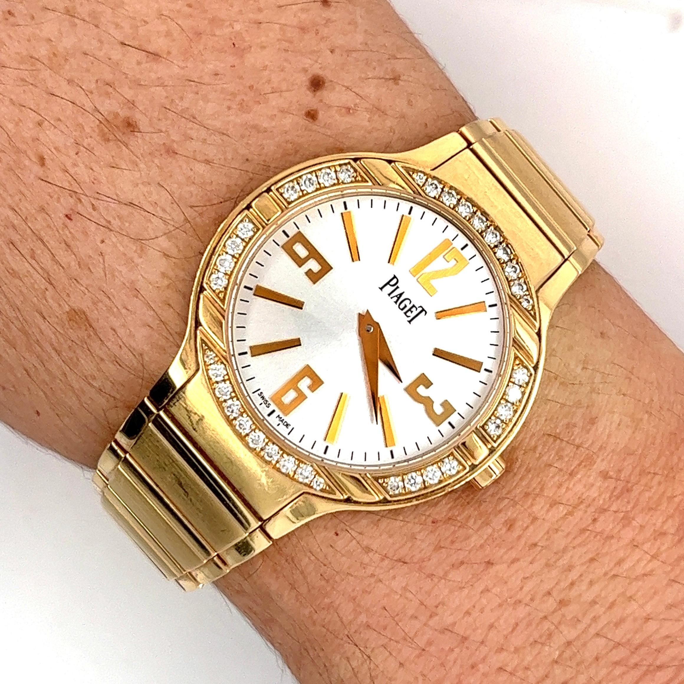Round Cut Piaget 'Polo' Ladies in 18k Yellow Gold with Diamond Bezel & Piaget Papers For Sale