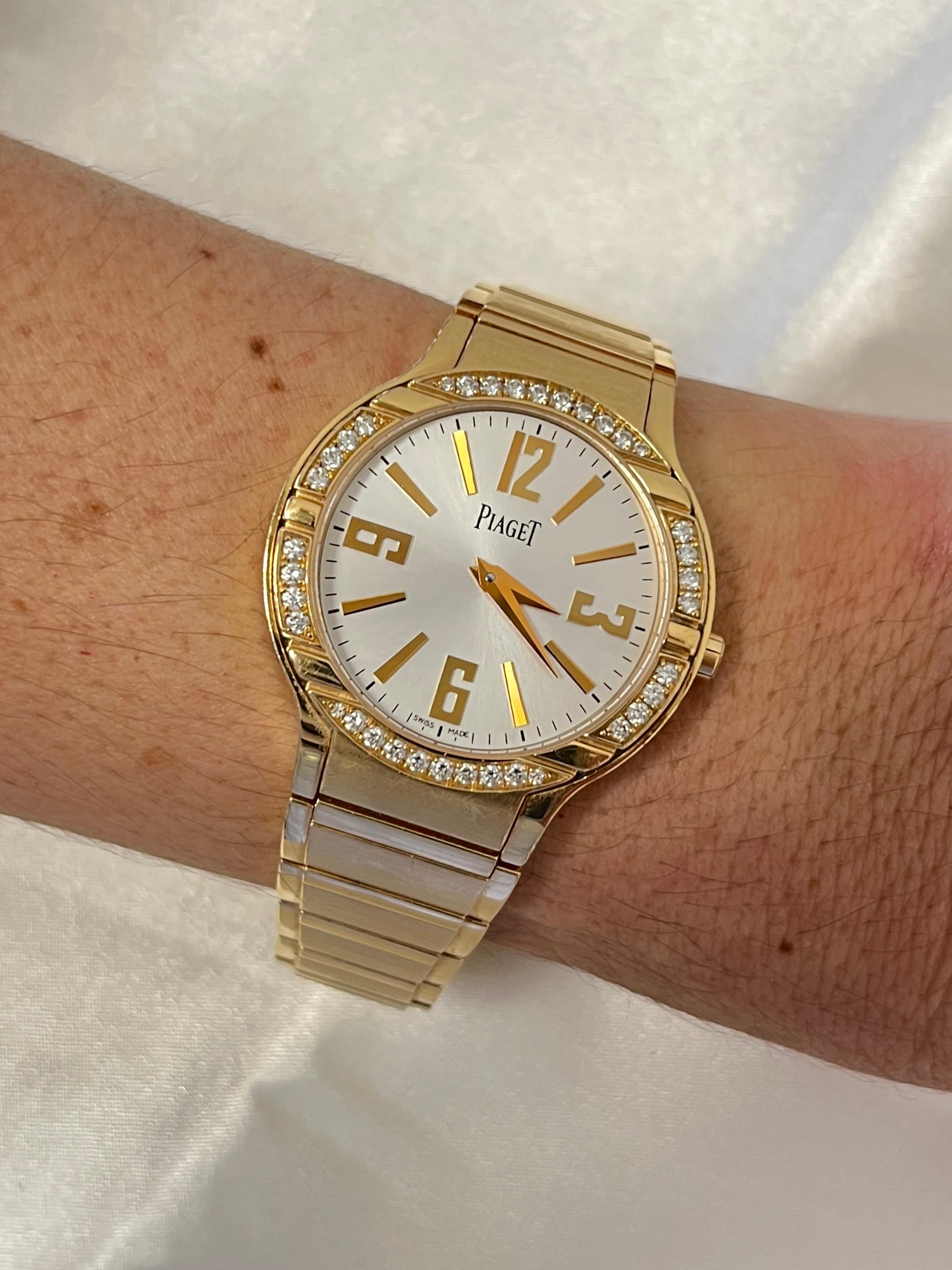 Women's Piaget 'Polo' Ladies in 18k Yellow Gold with Diamond Bezel & Piaget Papers For Sale