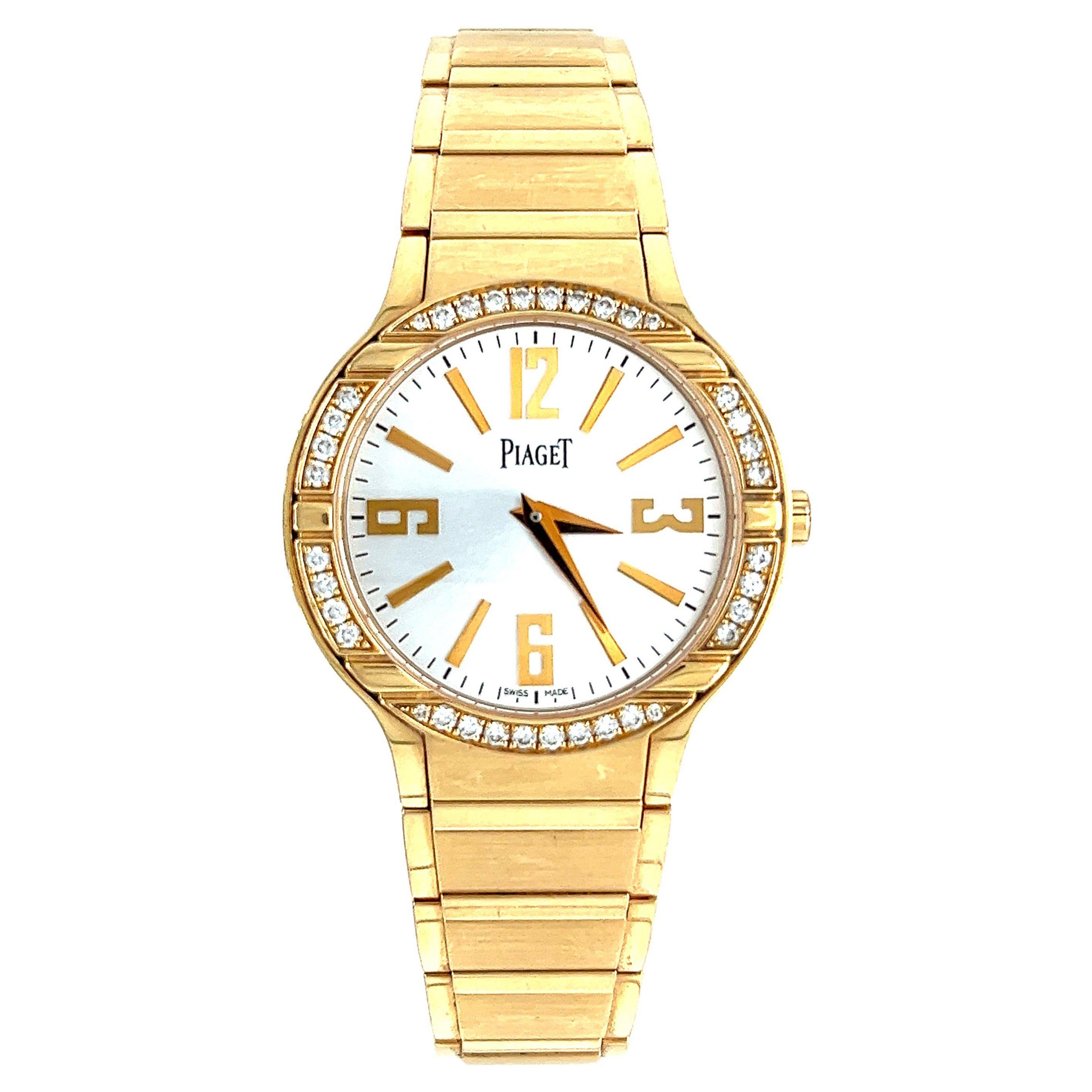 Piaget Polo pour femmes en or jaune 18 carats avec lunette en diamant et papiers Piaget