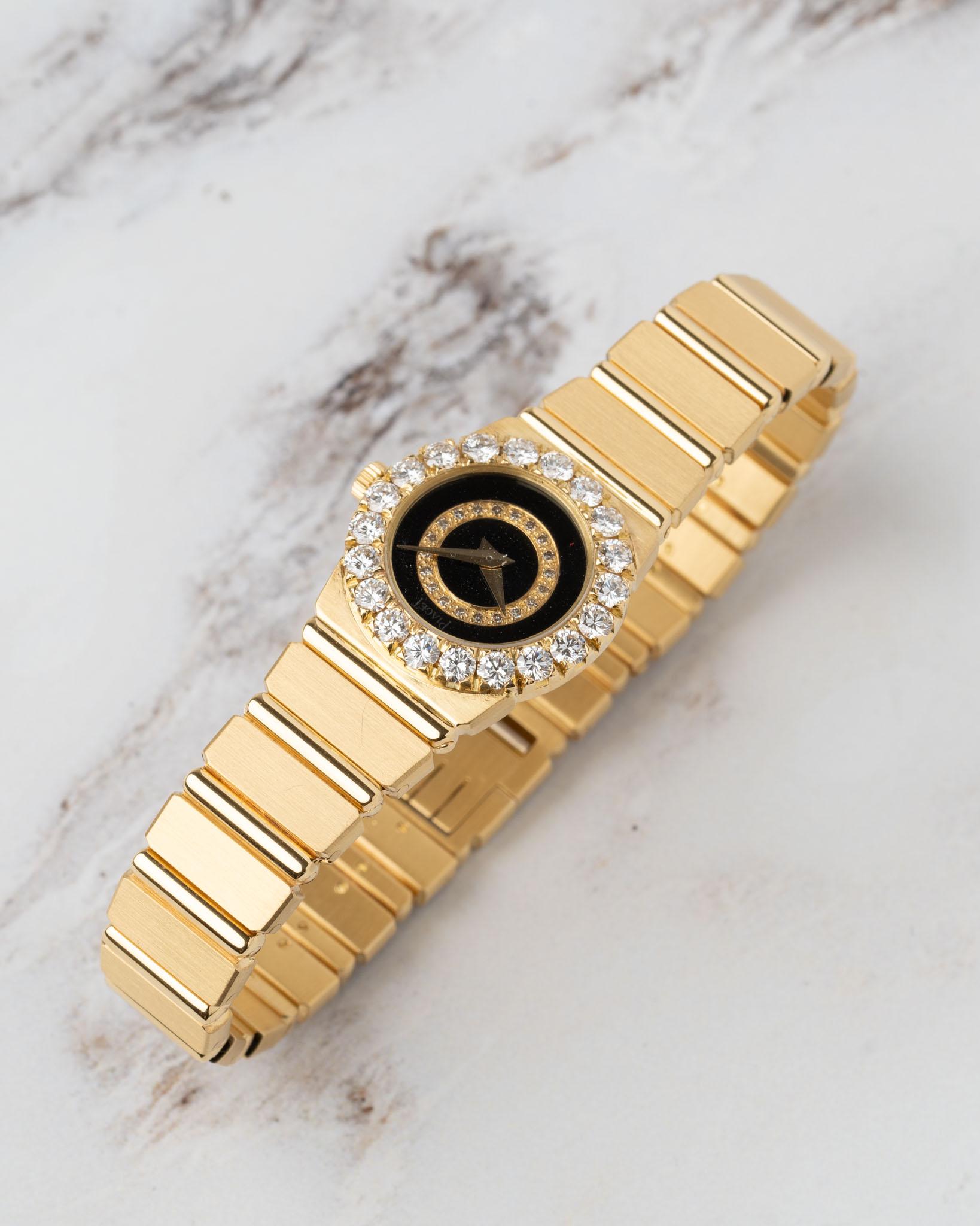 Piaget Polo Mini 8286 C701 Bisel Grande Diamante Esfera Onyx 18k YG en venta 7