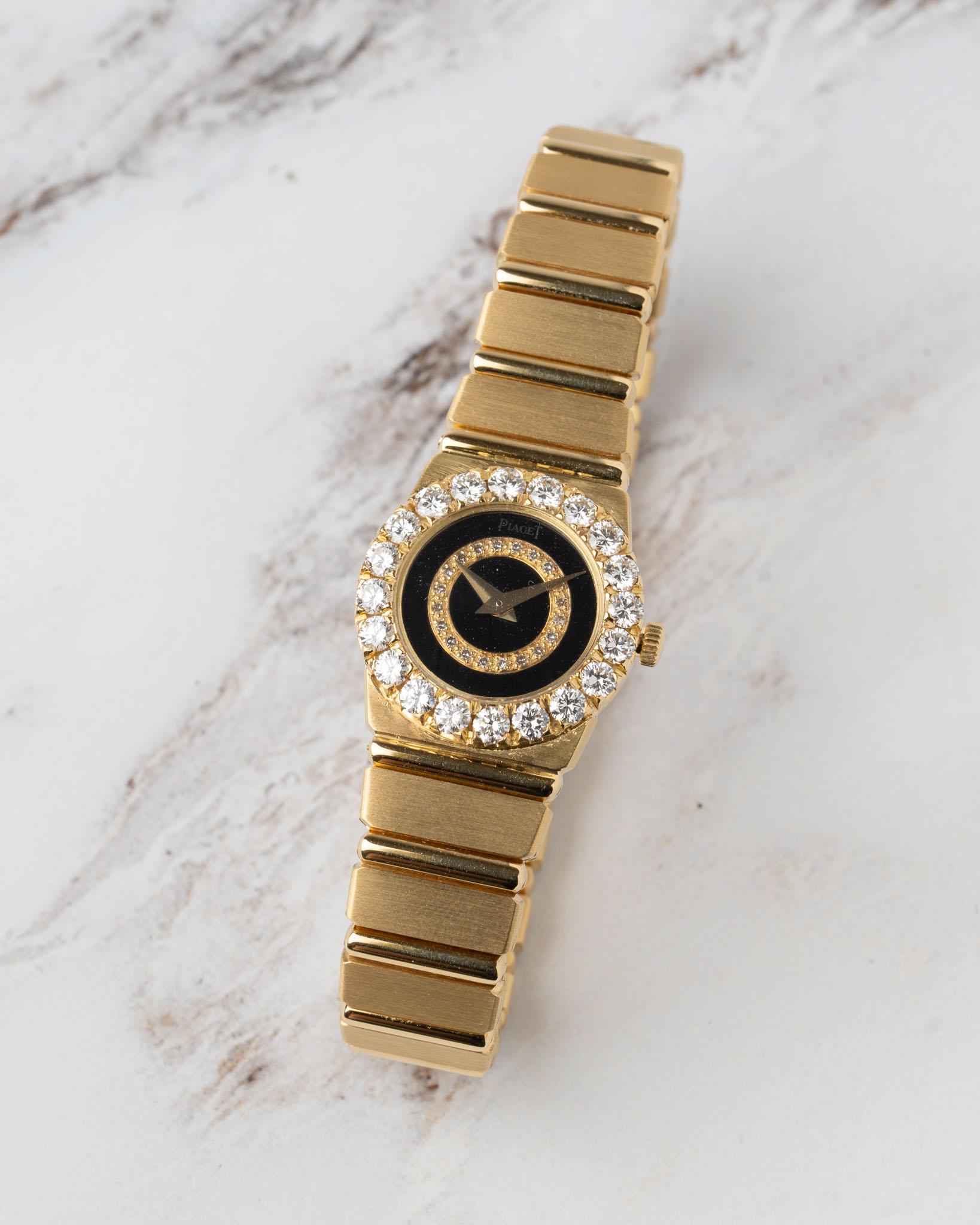 Piaget Polo Mini 8286 C701 Bisel Grande Diamante Esfera Onyx 18k YG en venta 8