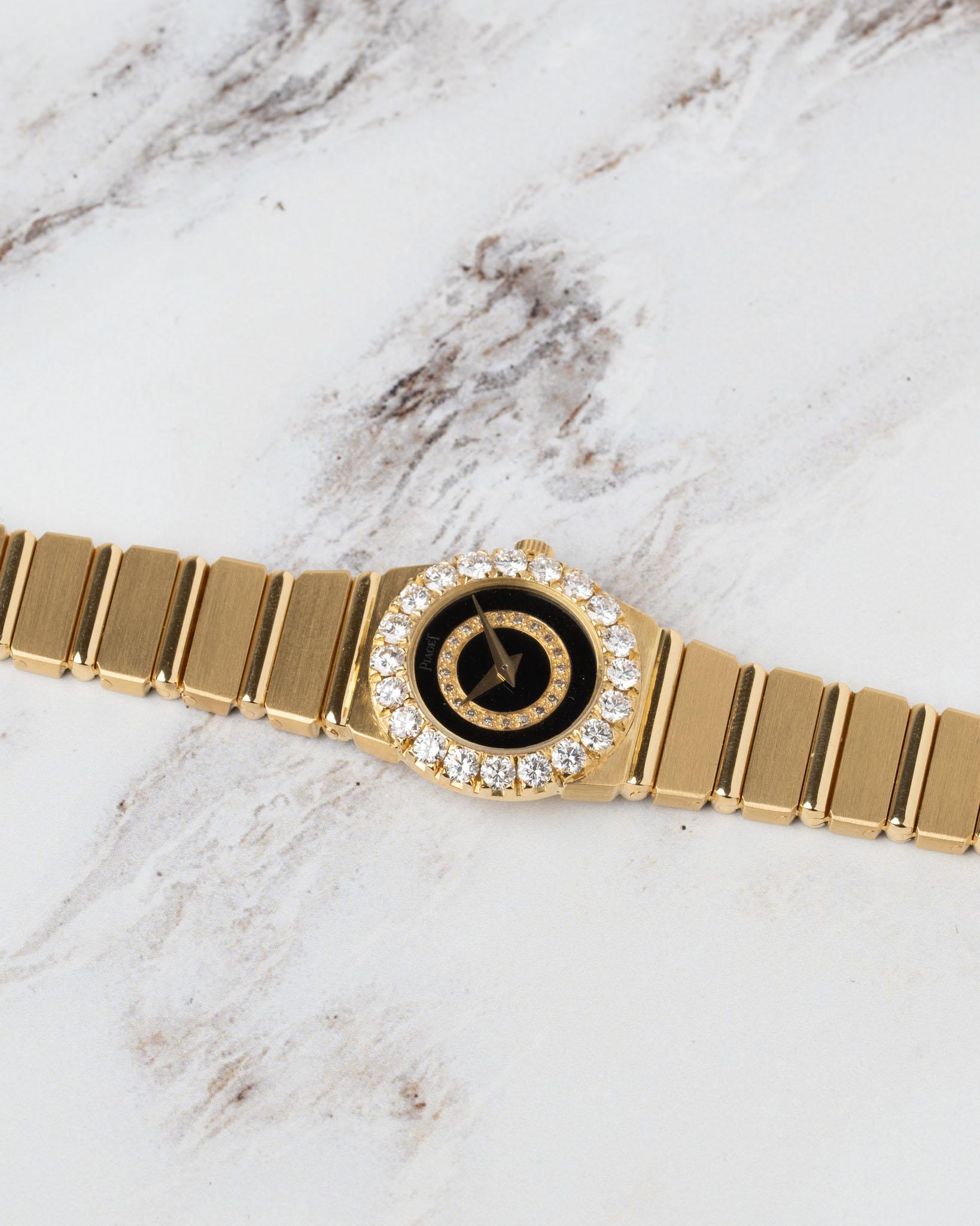 Piaget Polo Mini 8286 C701 Bisel Grande Diamante Esfera Onyx 18k YG en venta 10