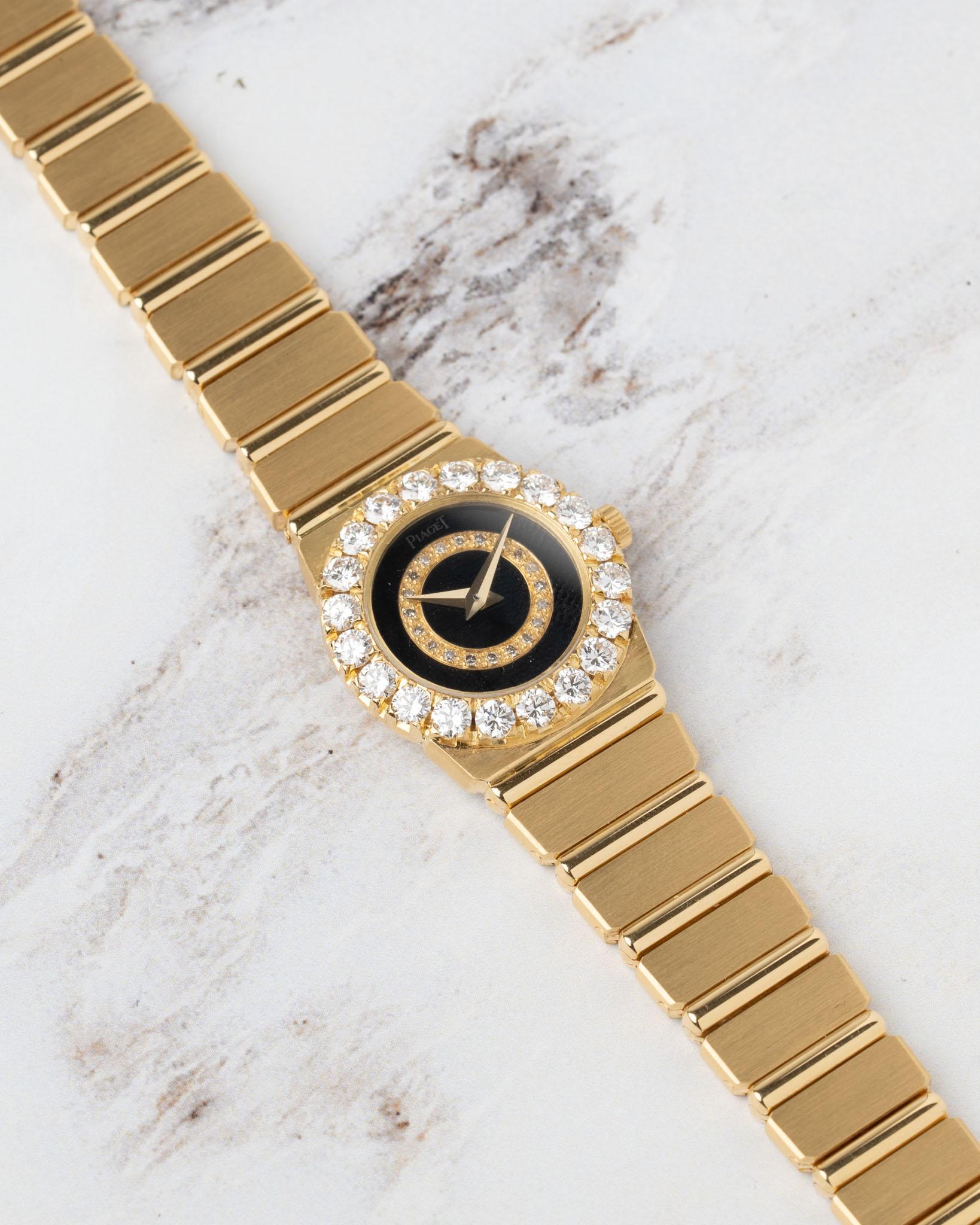 Piaget Polo Mini 8286 C701 Bisel Grande Diamante Esfera Onyx 18k YG en venta 11