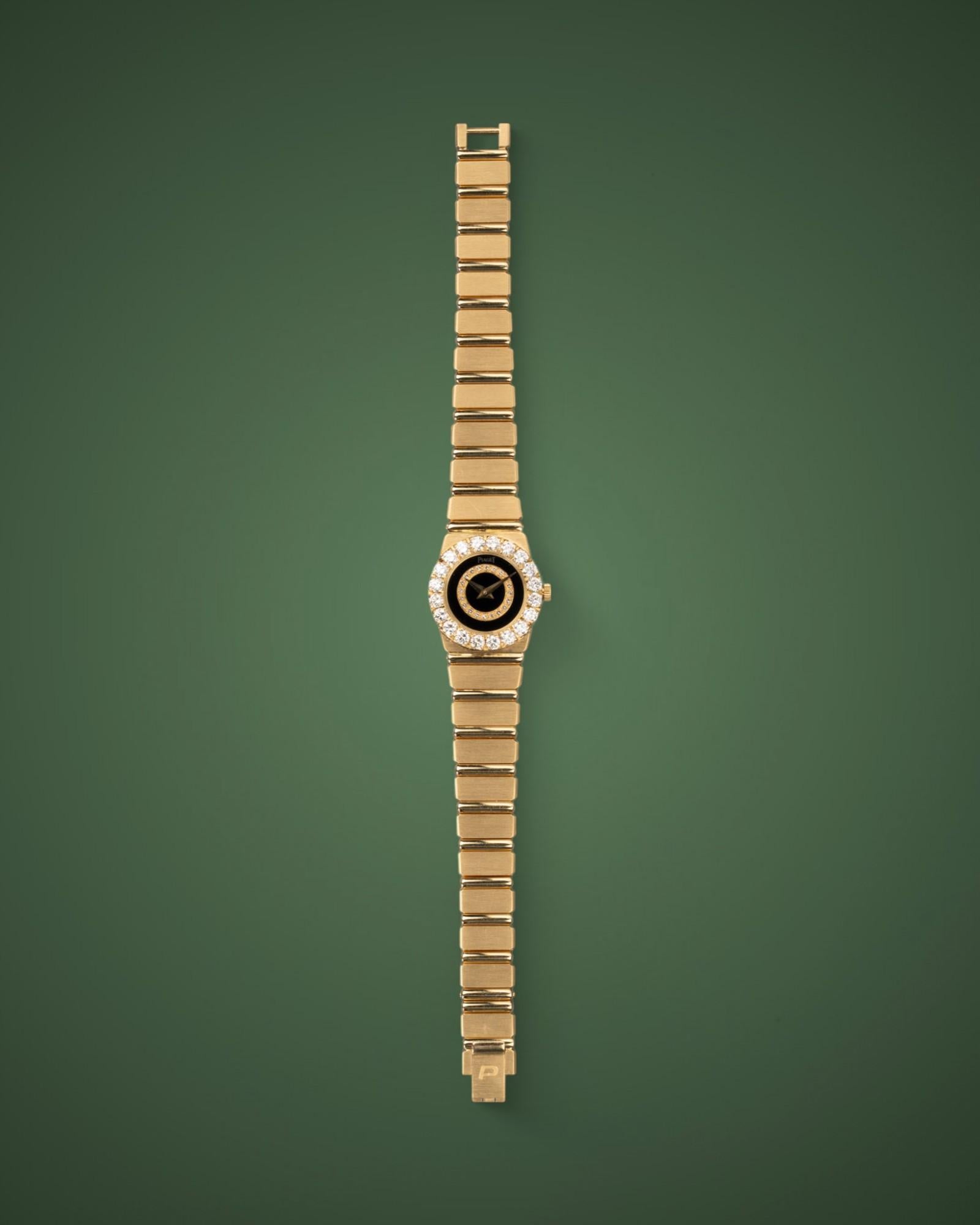 Piaget Polo Mini 8286 C701 Bisel Grande Diamante Esfera Onyx 18k YG en venta 12