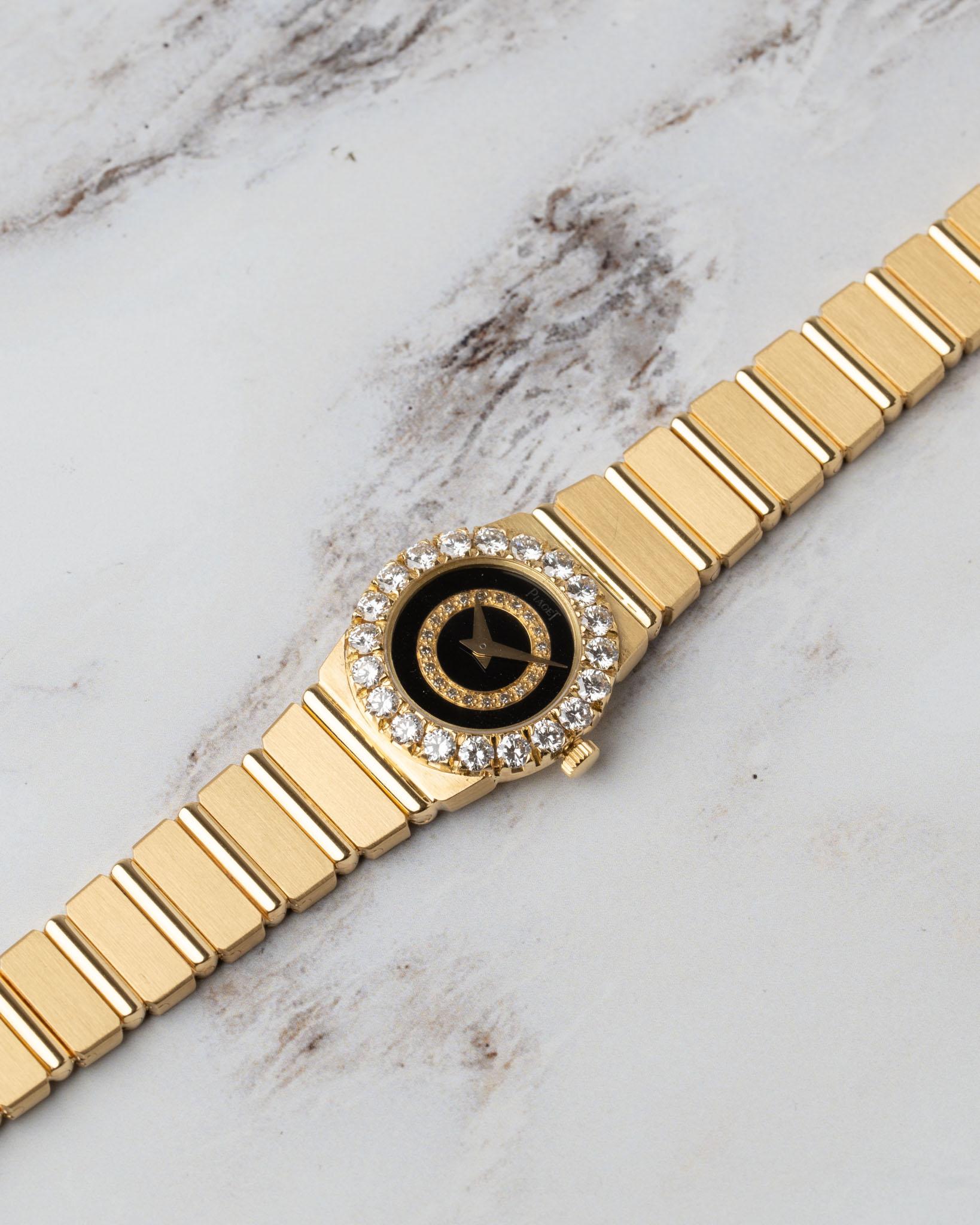 Piaget Polo Mini 8286 C701 Bisel Grande Diamante Esfera Onyx 18k YG en venta 13