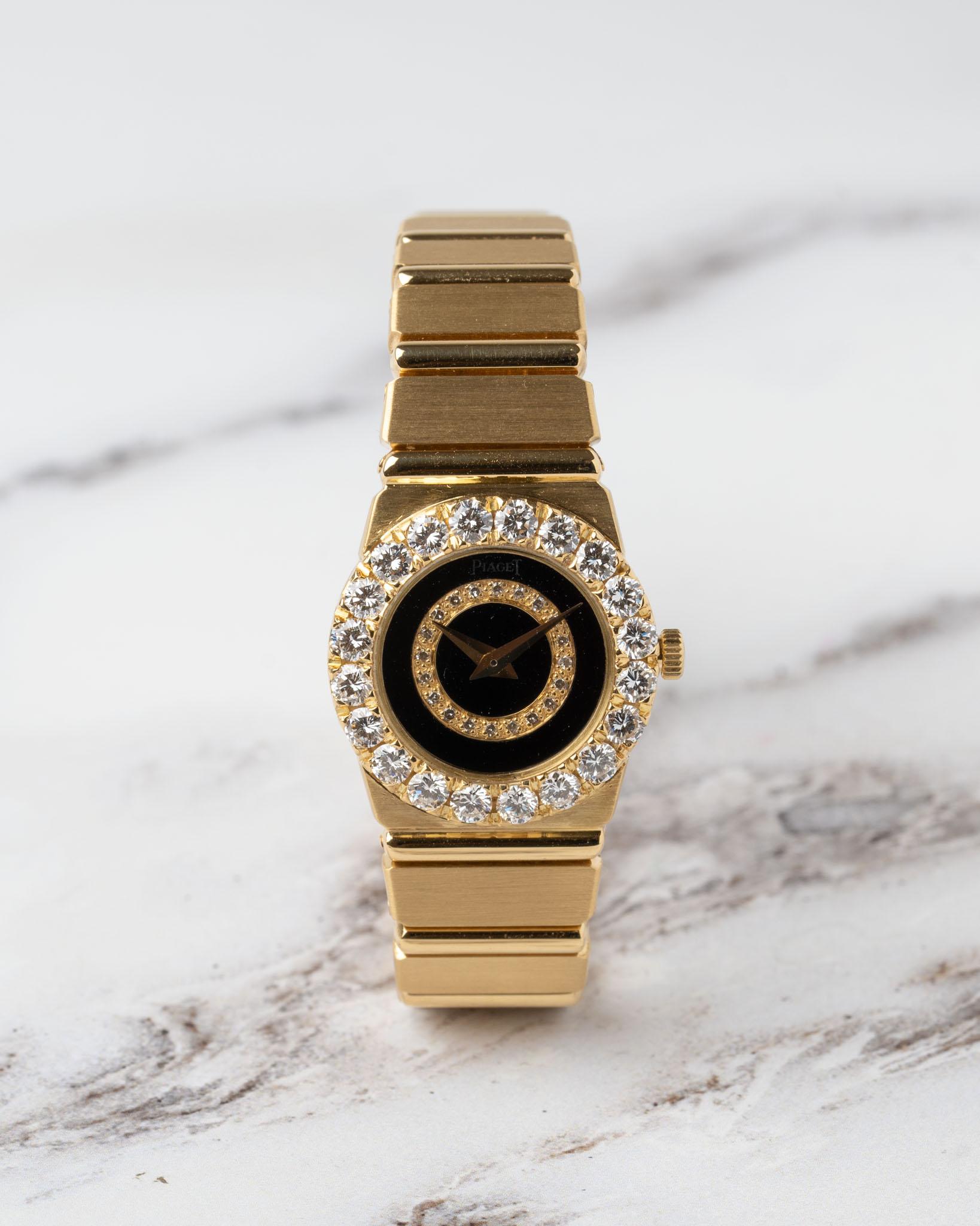Piaget Polo Mini 8286 C701 Bisel Grande Diamante Esfera Onyx 18k YG en venta 1