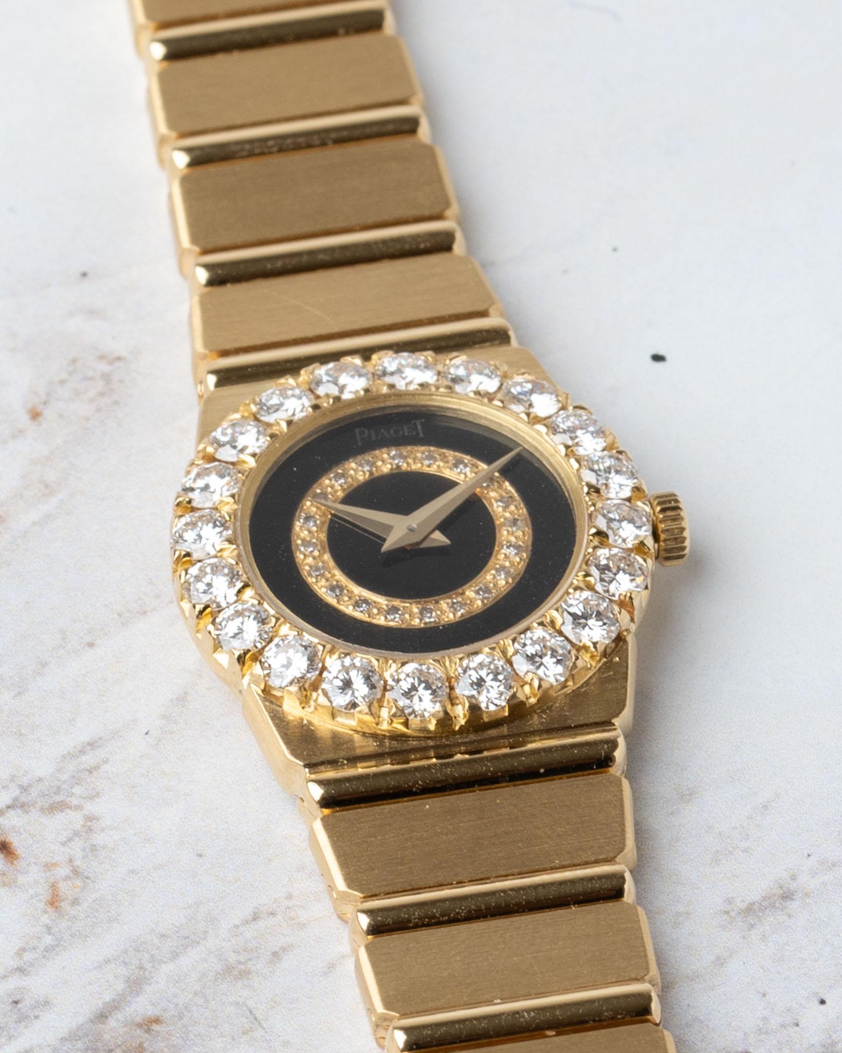 Piaget Polo Mini 8286 C701 Bisel Grande Diamante Esfera Onyx 18k YG en venta 3