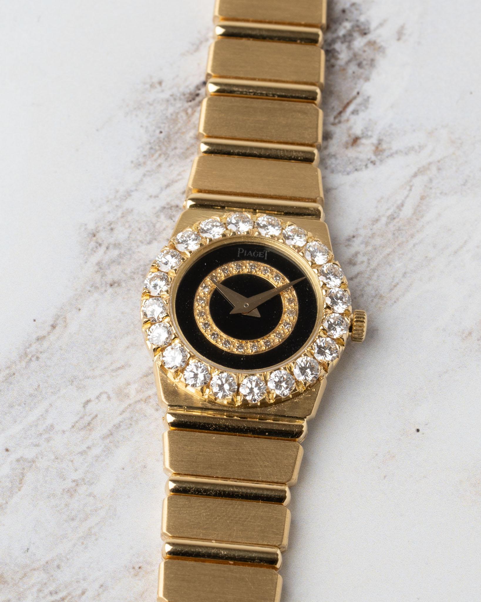 Piaget Polo Mini 8286 C701 Bisel Grande Diamante Esfera Onyx 18k YG en venta 5