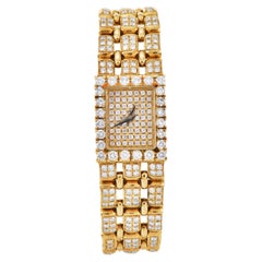 Vintage Piaget Polo Quartz 18K Yellow Gold Pave Diamond Mini Ladies Watch