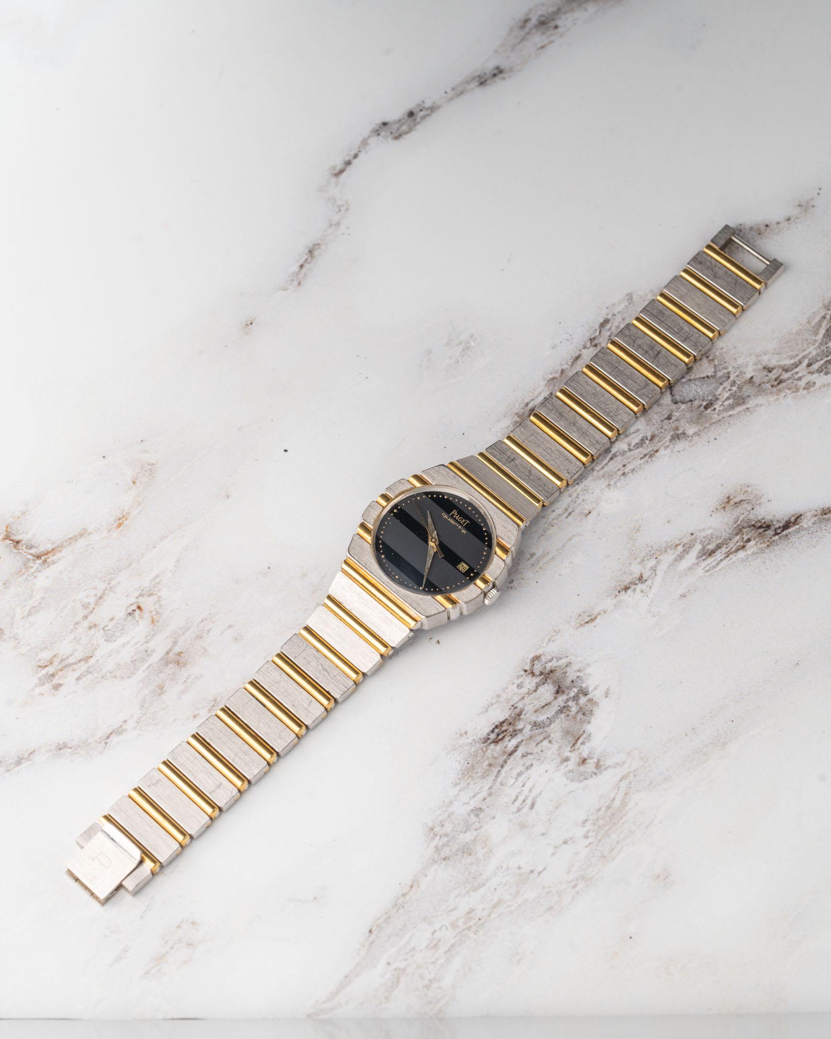Piaget Polo Klein 15761 C701 Deux Or Schwarzes Zifferblatt 18k WG/YG im Angebot 9