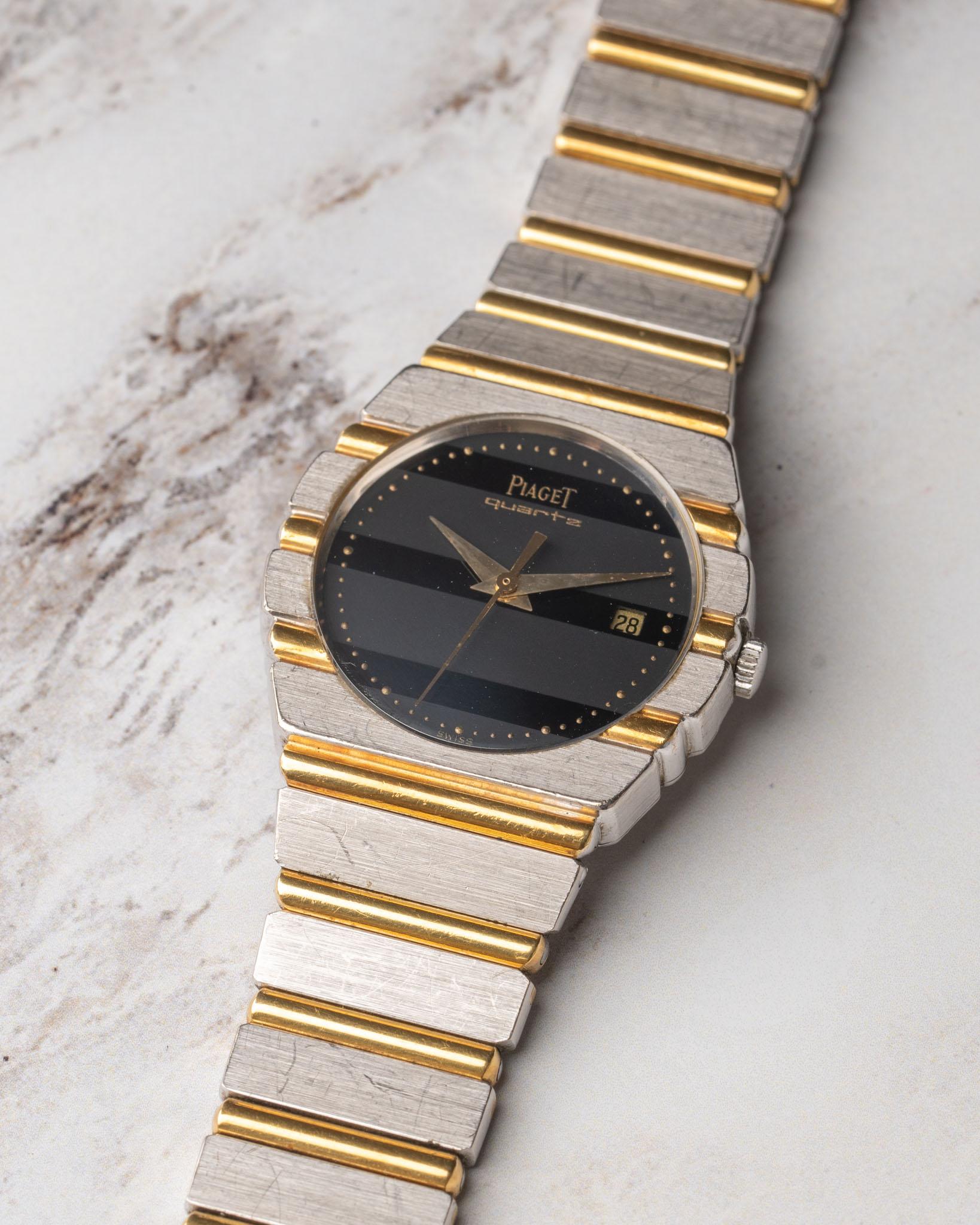 Piaget Polo Klein 15761 C701 Deux Or Schwarzes Zifferblatt 18k WG/YG im Zustand „Gut“ im Angebot in SYDNEY, AU