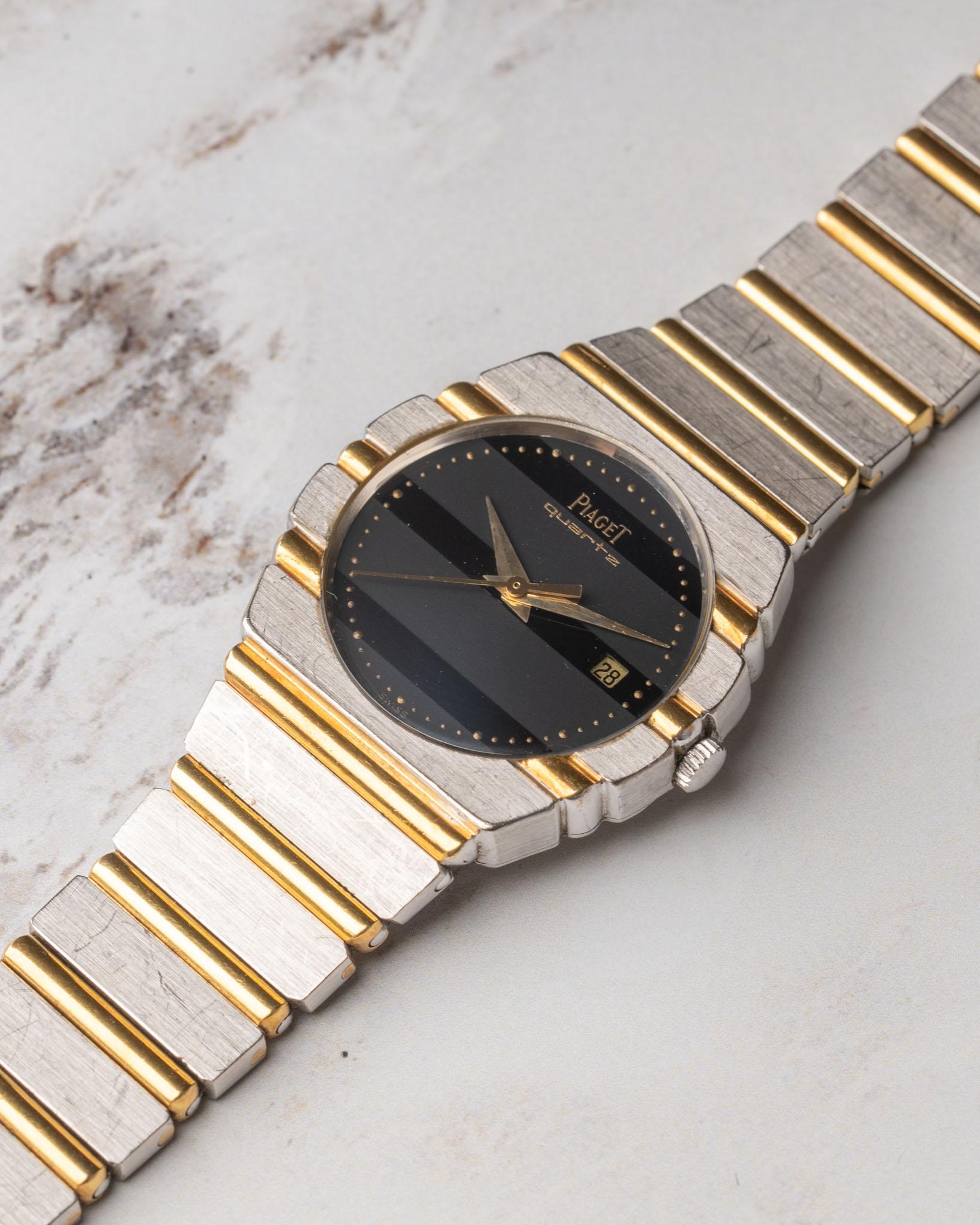 Piaget Polo Klein 15761 C701 Deux Or Schwarzes Zifferblatt 18k WG/YG im Angebot 3
