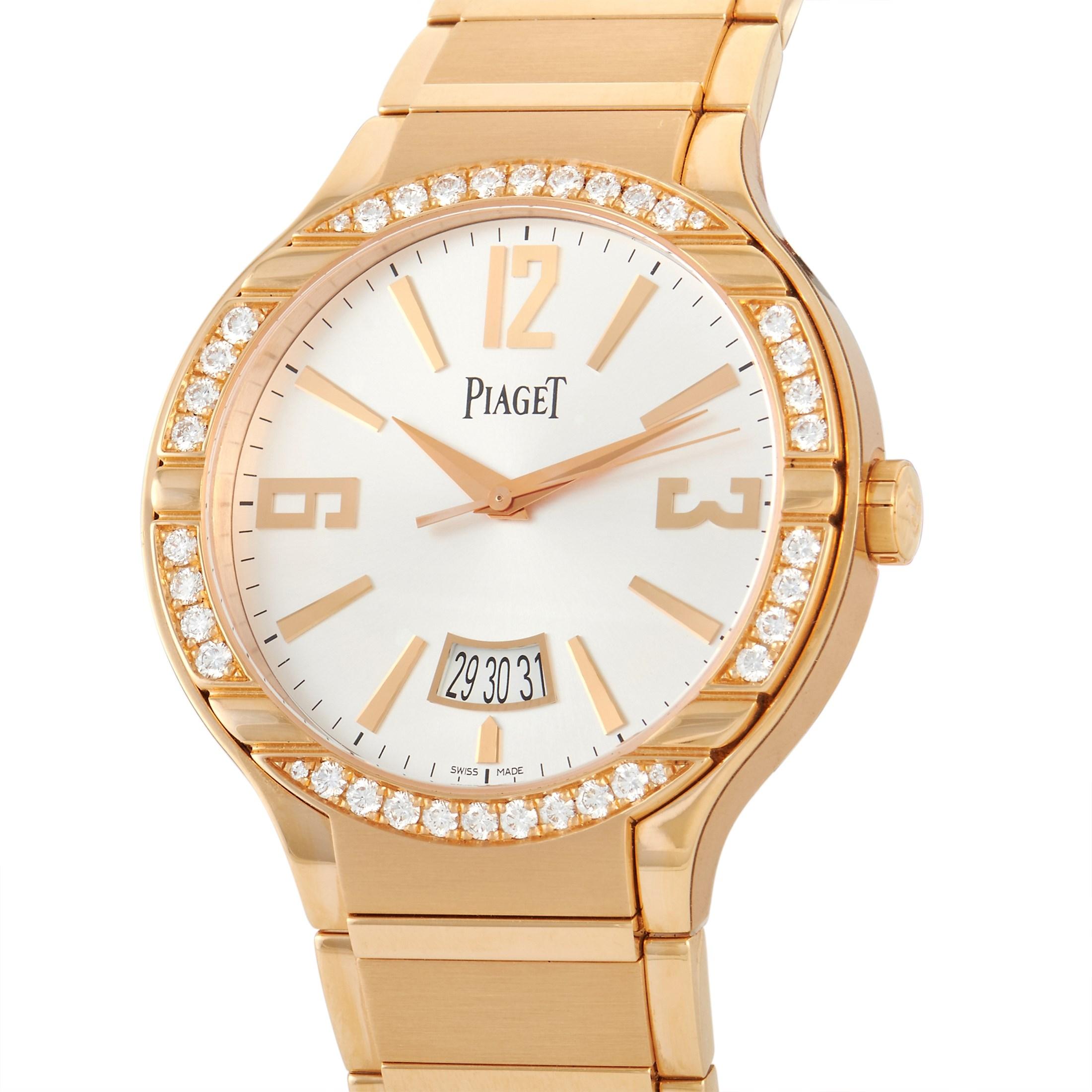 The Piaget Polo Watch, reference number GOA36023, is a timeless accessory that is as opulent as it is sophisticated. 

A 40mm case and bracelet crafted from lustrous 18K Yellow Gold provide the perfect backdrop for the dynamic fixed bezel, which