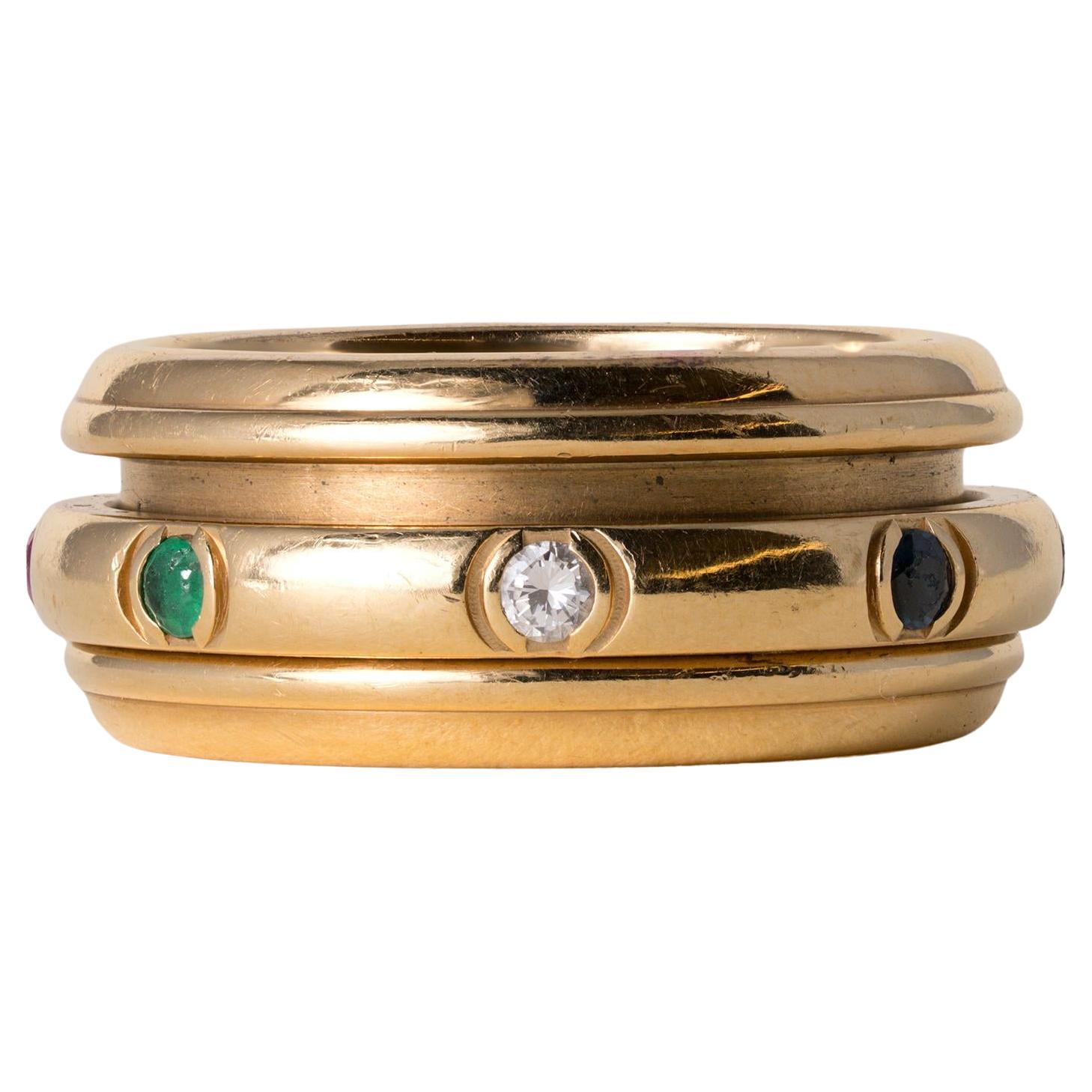 Piaget Possession 18K Gold Diamond and Gemstone Spinner Ring Band en vente