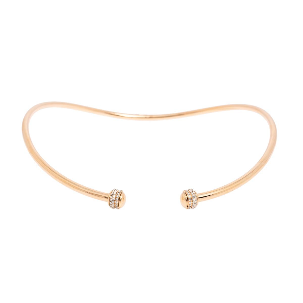 Show your love for fine artistry and luxury accessories with this stunning necklace from Piaget that is made from 18k rose gold. One of the most popular collections from Piaget is their Possession collection which is defined by rotating rings. The