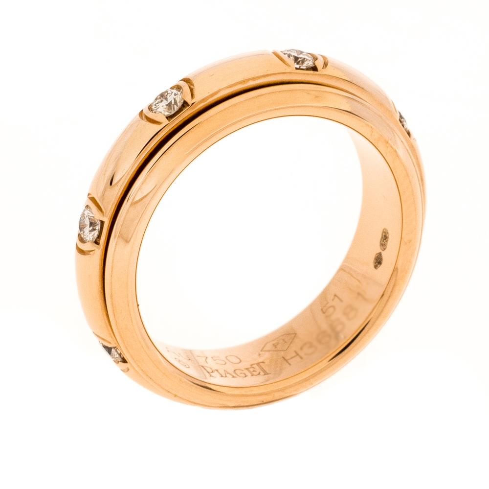 Piaget Possession Diamond 18K Rose Gold Spinning Band Ring Size 51 In Excellent Condition In Dubai, Al Qouz 2