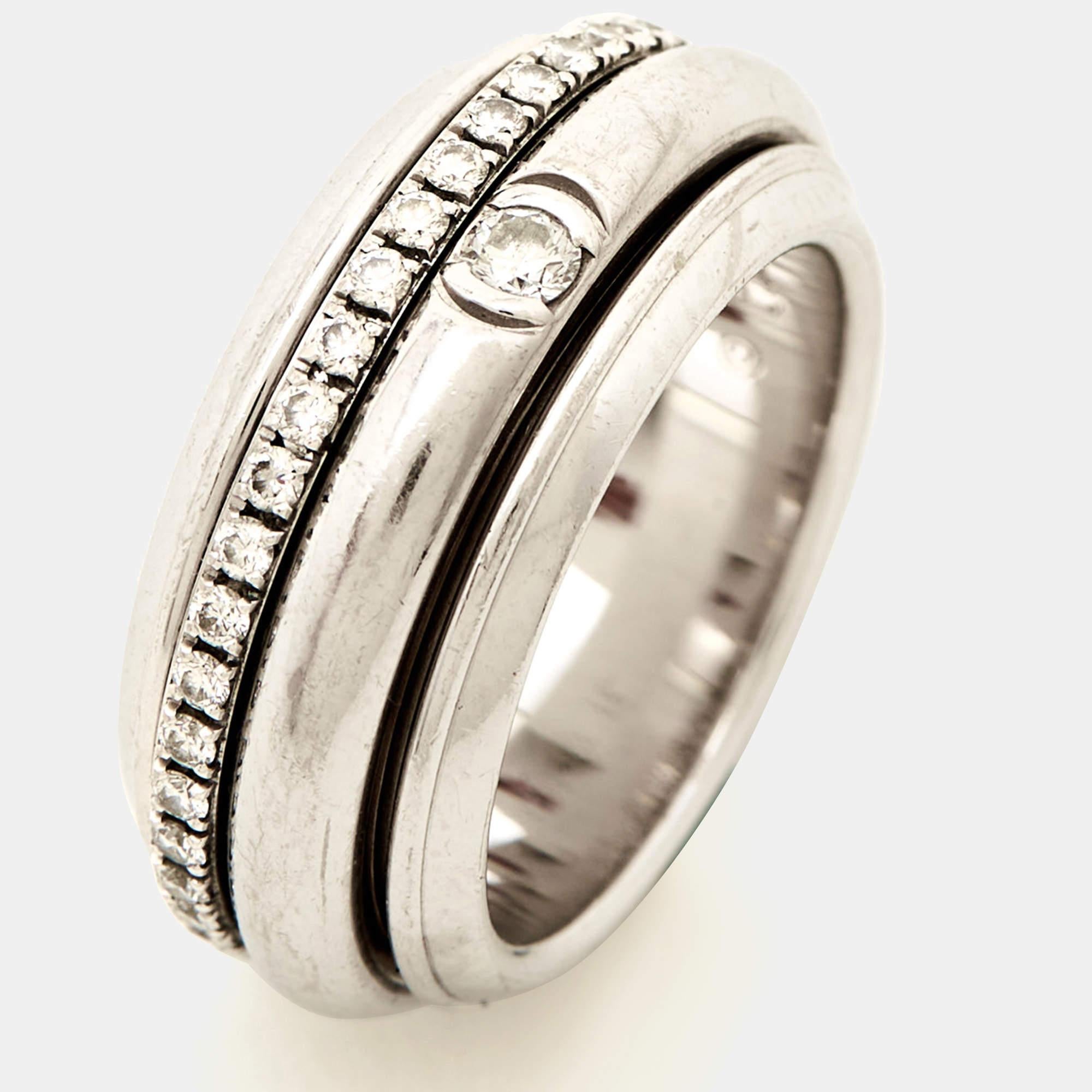 Piaget Possession Diamond 18k White Gold Ring Size 48 In Good Condition For Sale In Dubai, Al Qouz 2