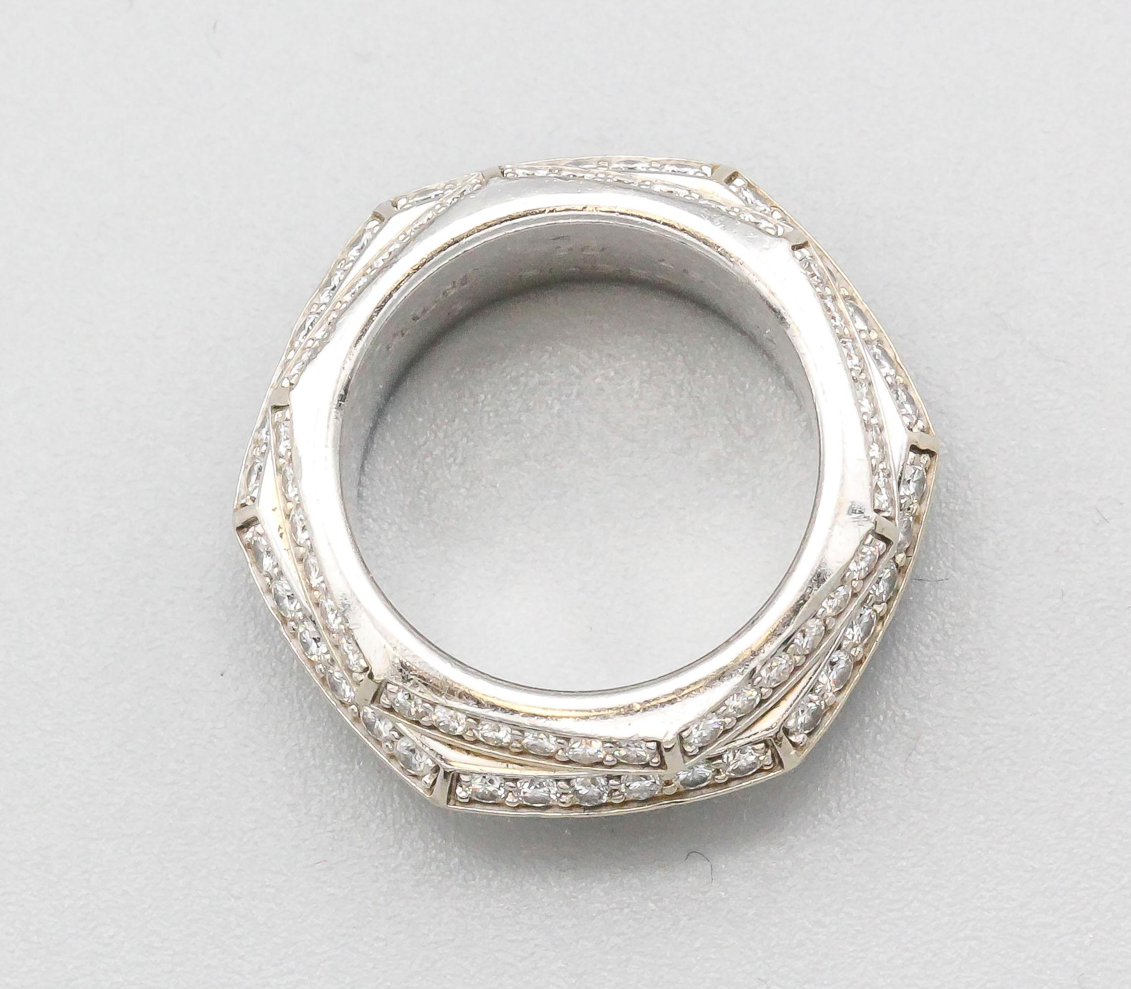 Unusual diamond and 18K white gold 3 row band from the 