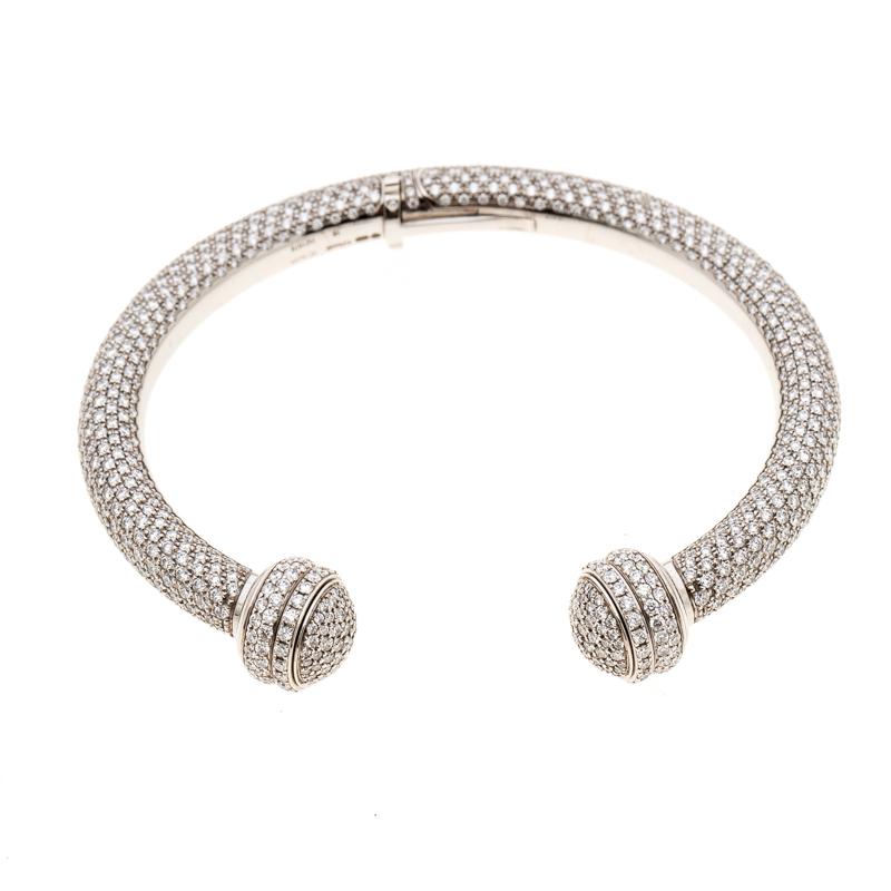 Contemporary Piaget Possession Diamond Pave White Gold Open Bangle Bracelet