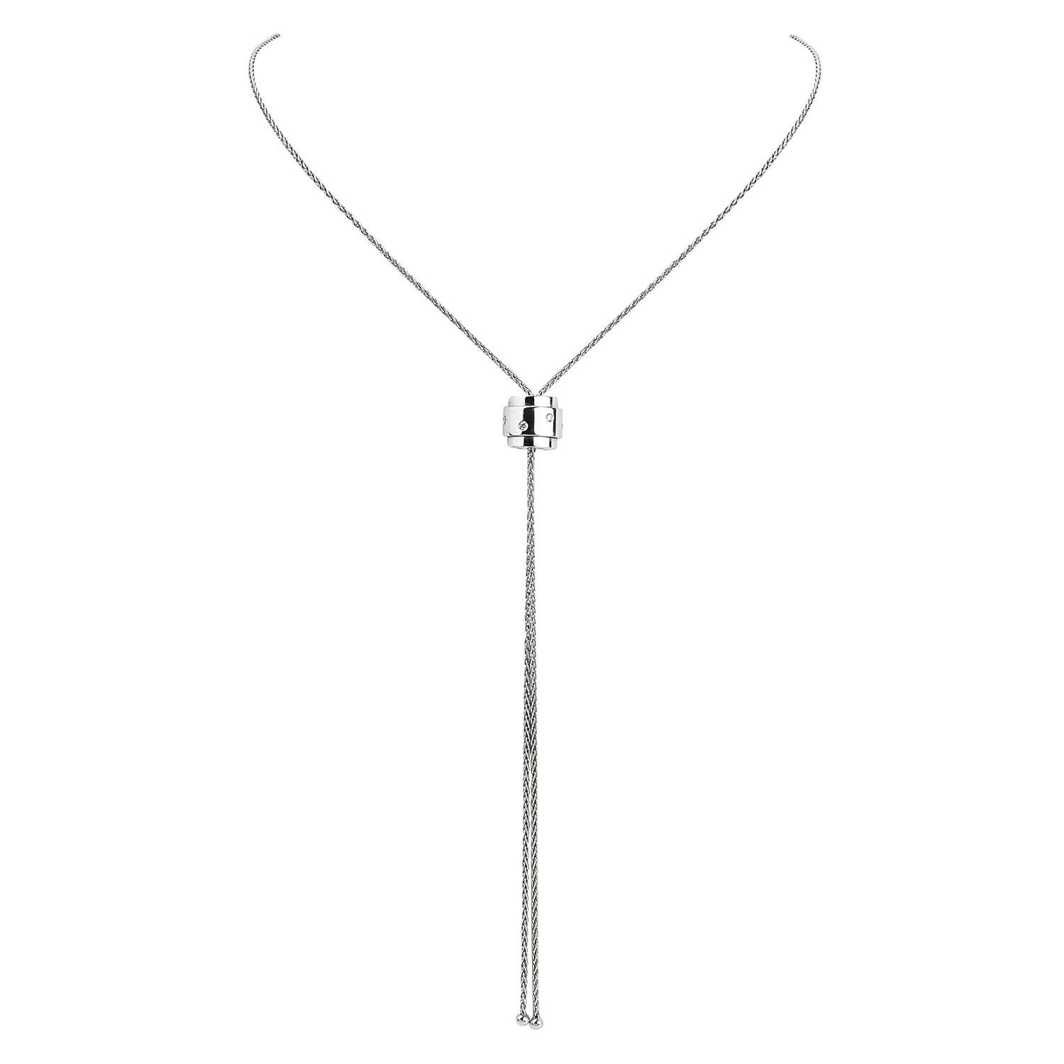 This Piaget  diamond pendant necklace from Possession collection is made in 18k white gold. it featured with The  adjustable single chain and set 

Set with 7 brilliant cut diamonds, weighing approx. 0.20 carats, E-F color, VVS1 Clarity. The pendant