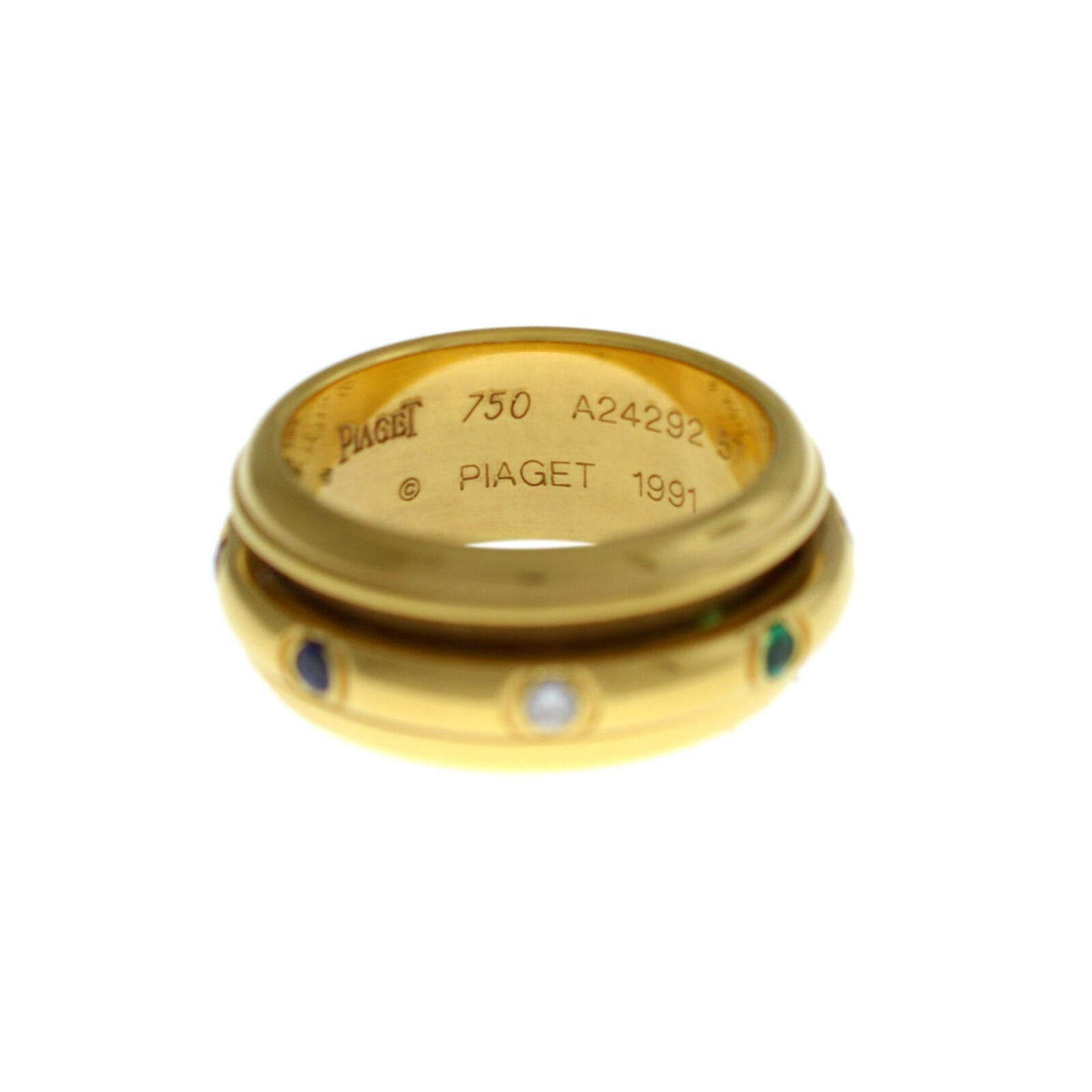 Women's or Men's Piaget Possession Gold 15 Grams Diamond Ruby Emerald Rotating Ring
