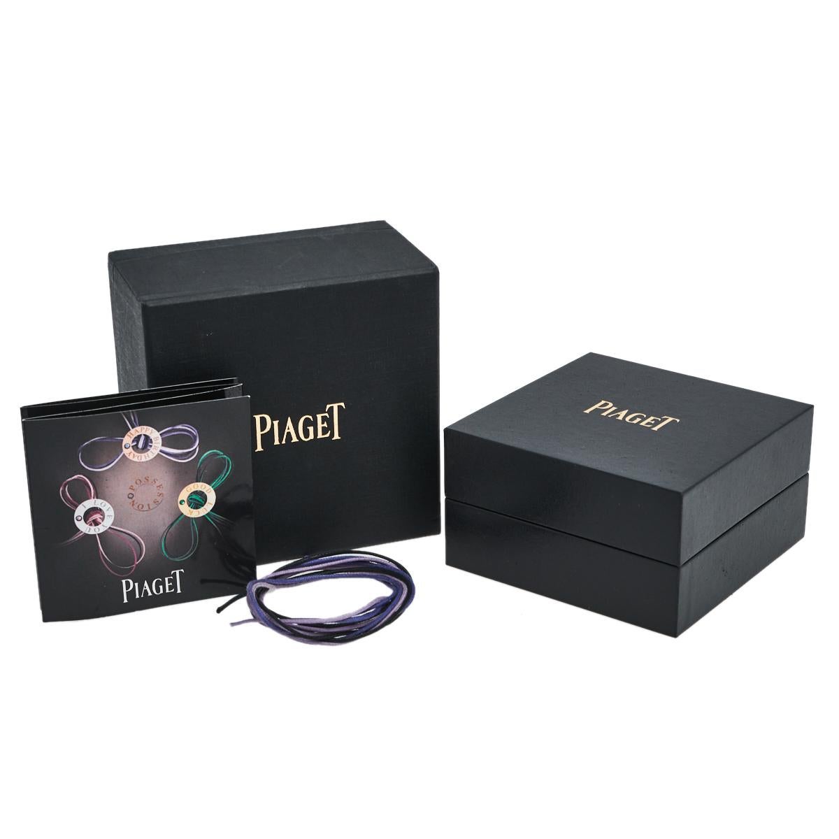 Show your love for fine artistry and luxury accessories with this stunning creation from Piaget that is made from 18k rose gold. One of the most popular collections from Piaget is their Possession collection. The ring-shaped pendant has one side