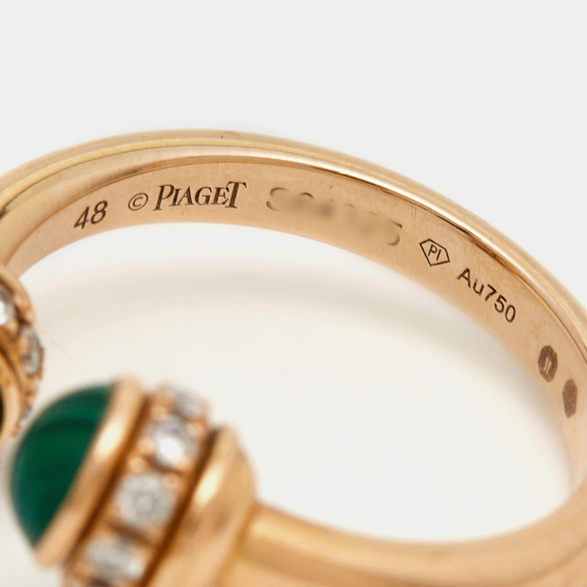 Piaget Possession Malachite Diamonds 18k Rose Gold Ring Size 48 In Good Condition In Dubai, Al Qouz 2
