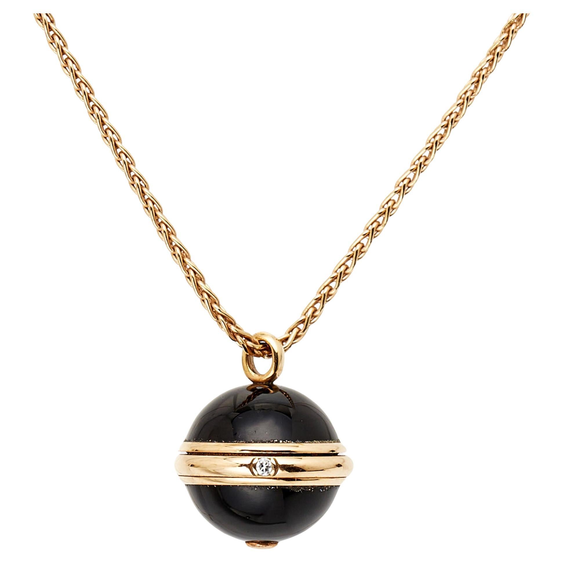 Piaget Possession Onyx Diamond 18k Rose Gold Long Necklace For Sale