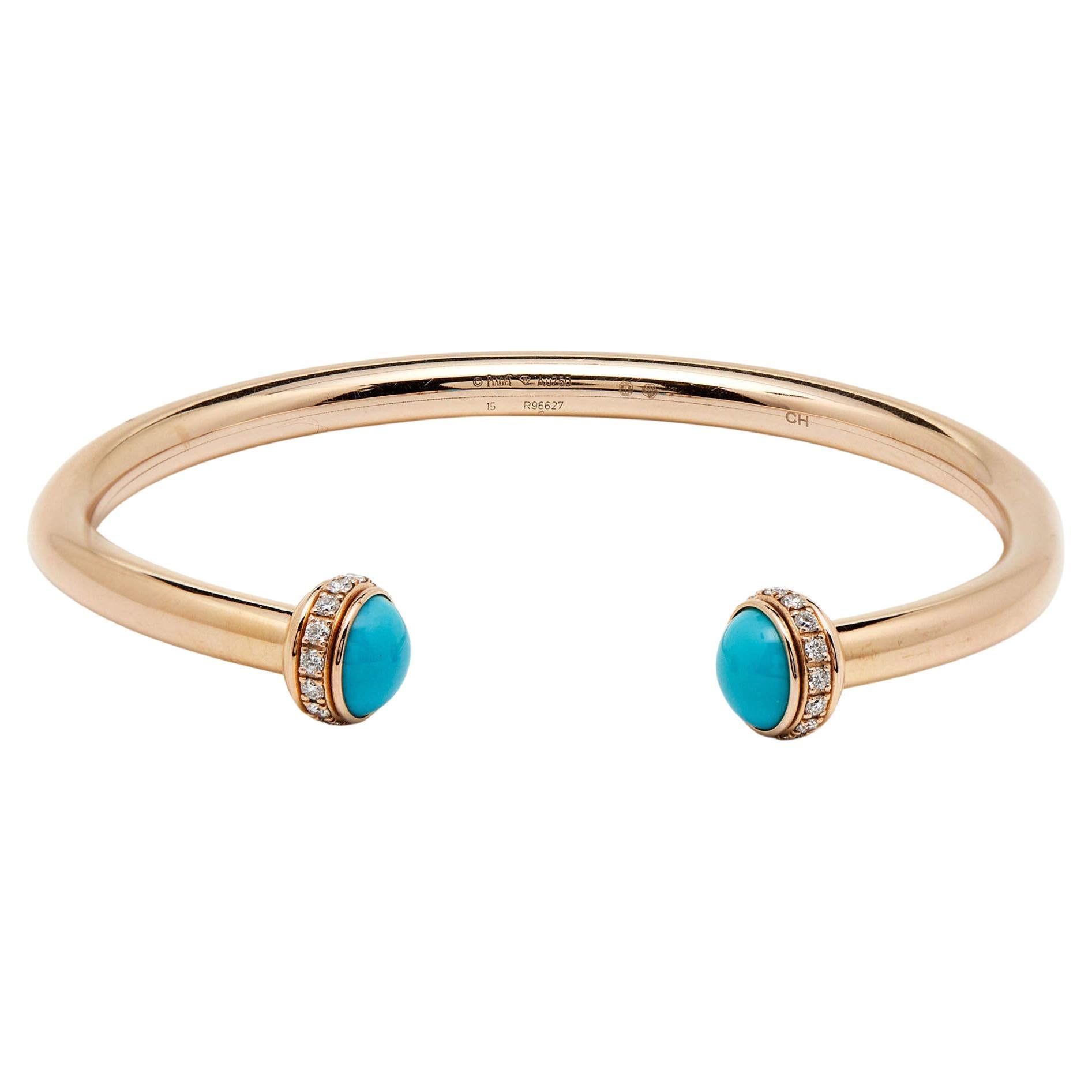 Piaget Possession Turquoise Diamond 18k Rose Gold Bracelet 15 For Sale