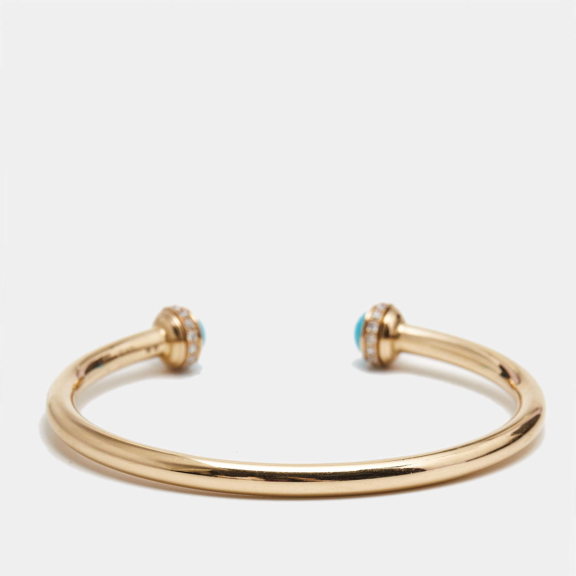 Piaget Possession Turquoise Diamond 18k Rose Gold Bracelet 16 In Good Condition In Dubai, Al Qouz 2
