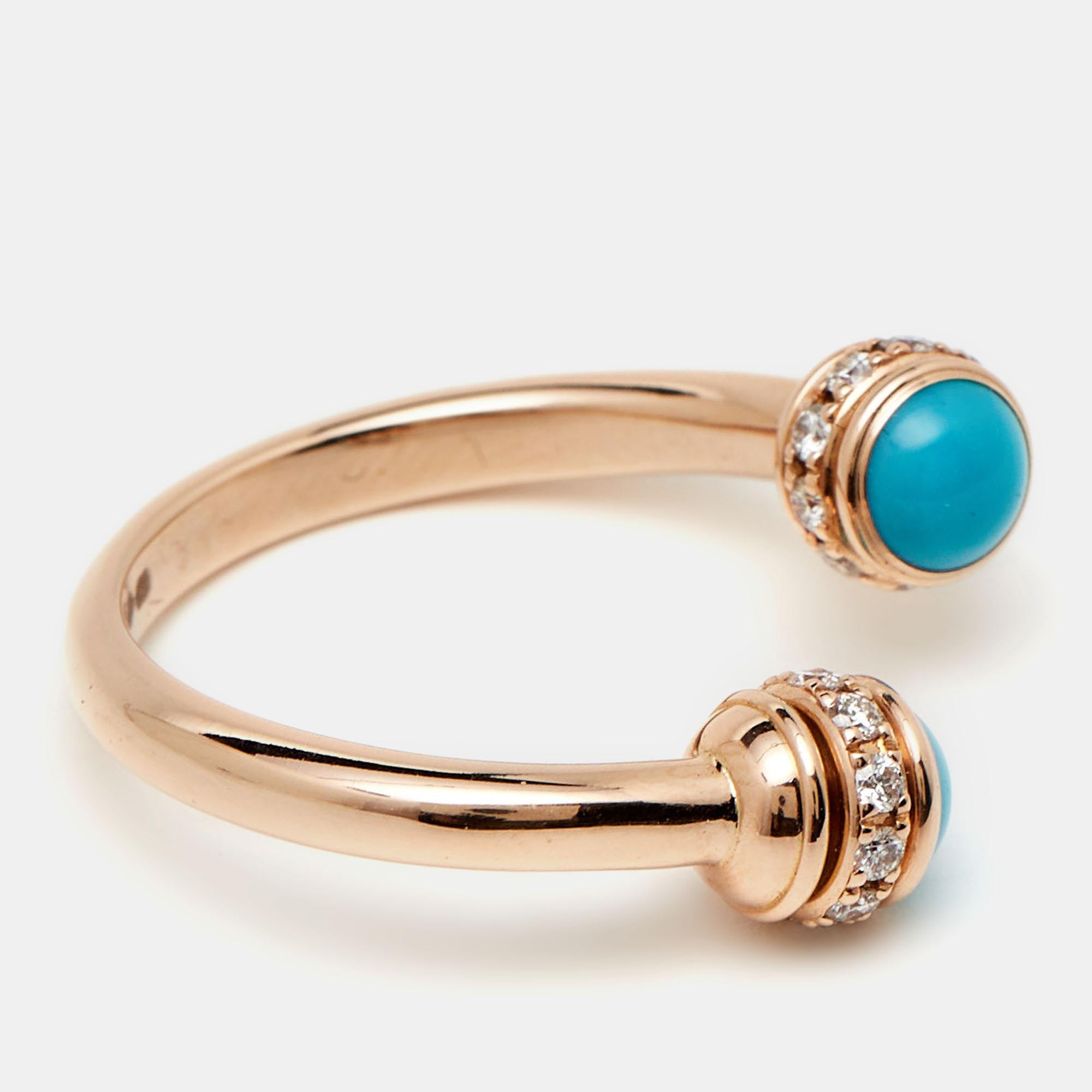 Contemporary Piaget Possession Turquoise Diamond 18k Rose Gold Ring Size 51 For Sale