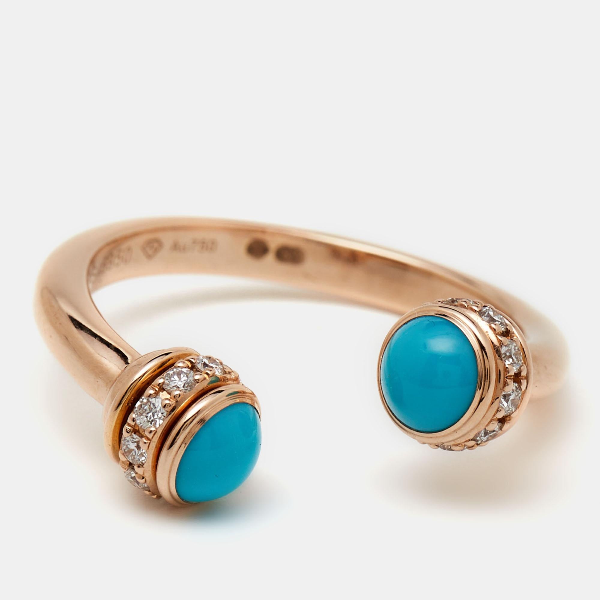 Piaget Possession Turquoise Diamond 18k Rose Gold Ring Size 51 In Excellent Condition For Sale In Dubai, Al Qouz 2