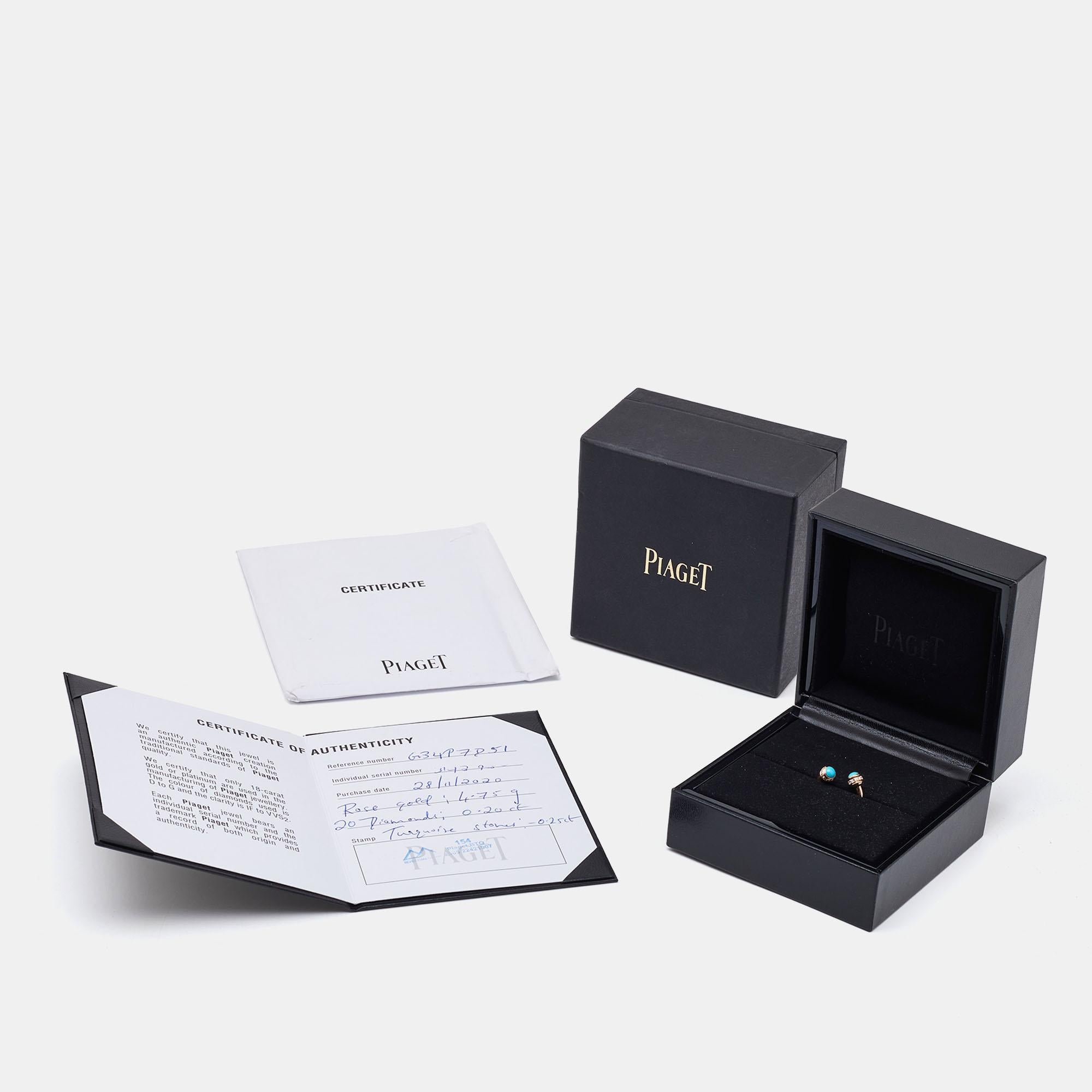 Piaget Possession, bague en or rose 18 carats avec turquoise et diamants, taille 51 en vente 3