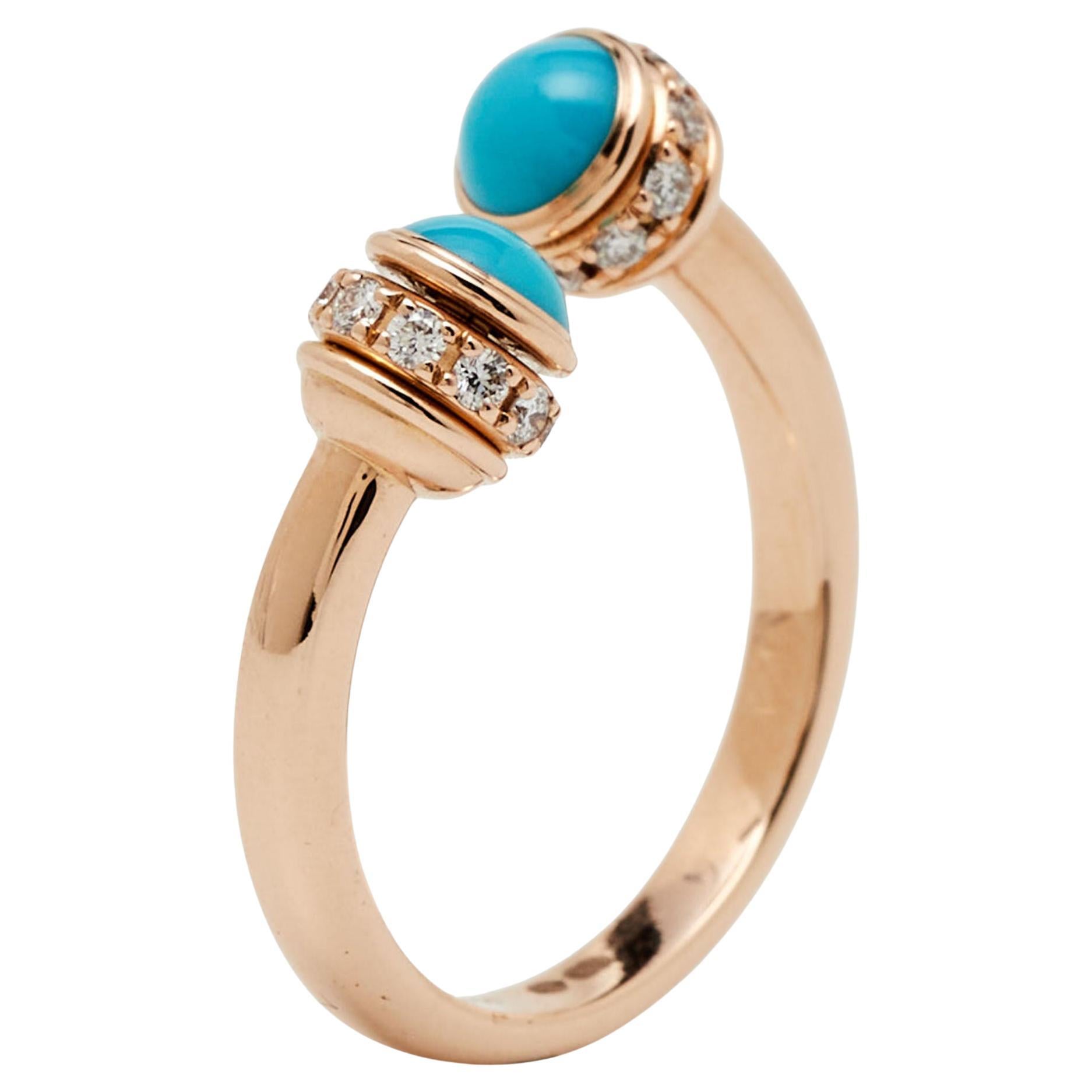 Piaget Possession Turquoise Diamond 18k Rose Gold Ring Size 51 For Sale