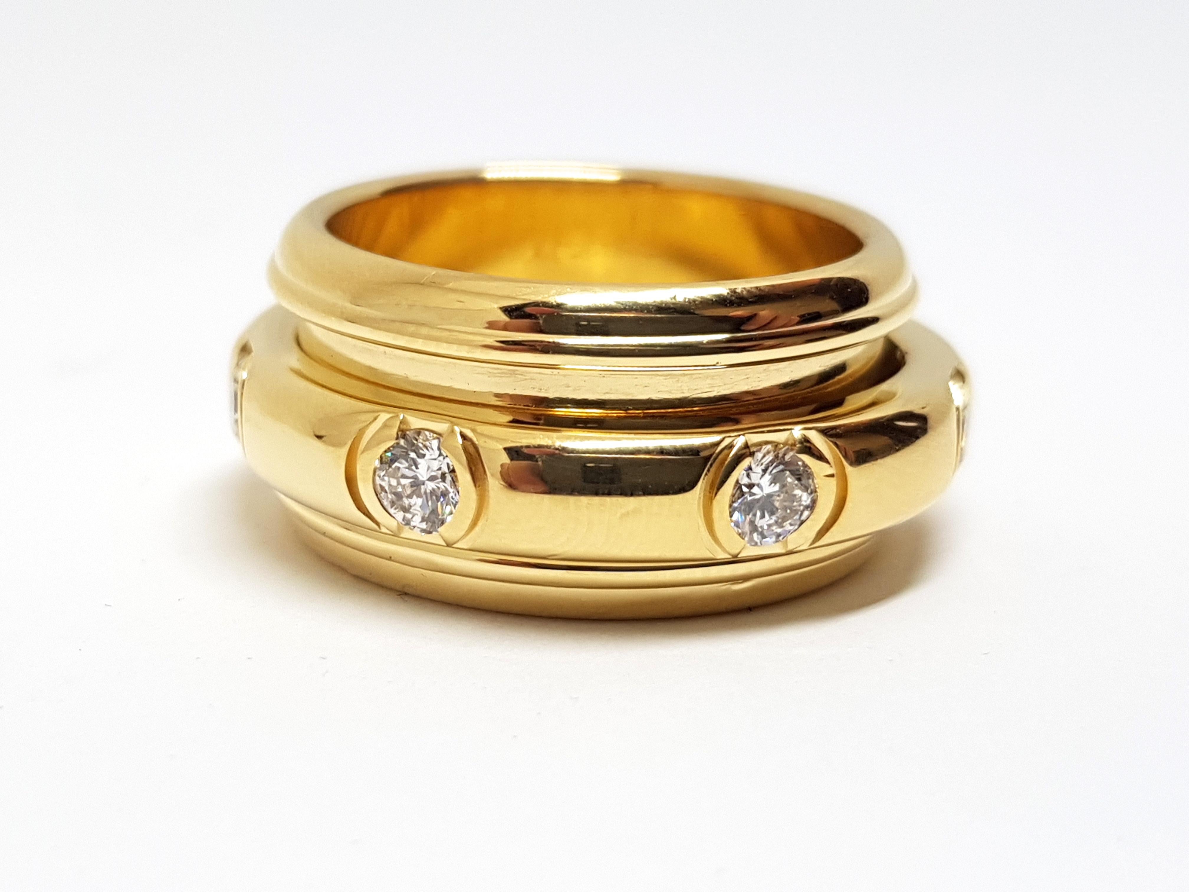 Signed Au 750 pi 55 c Piaget E58550 
Gold: 18 carat yellow gold 
Diamonds: 0.97 ct
Weight: 18.97 gr 
Ring Size: US 7 1/4 / EU 55 / 17,5mm 
Original Piaget Box 
Ring size: 7 
All our jewellery comes with a certificate appraisal and 5 years guarantee 