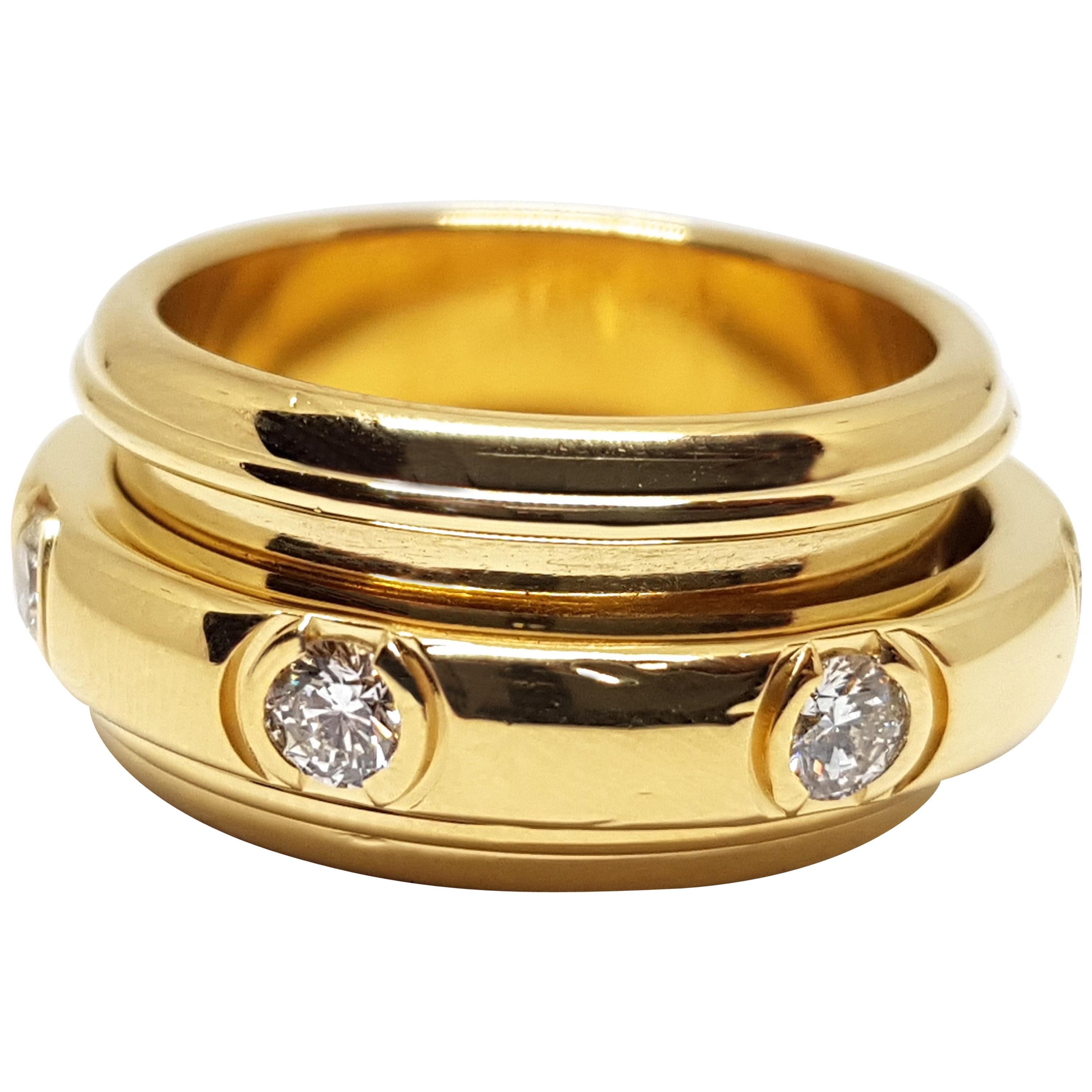 Piaget Possession White Diamond 18 Karat Yellow Gold Spinning Wide Band Ring