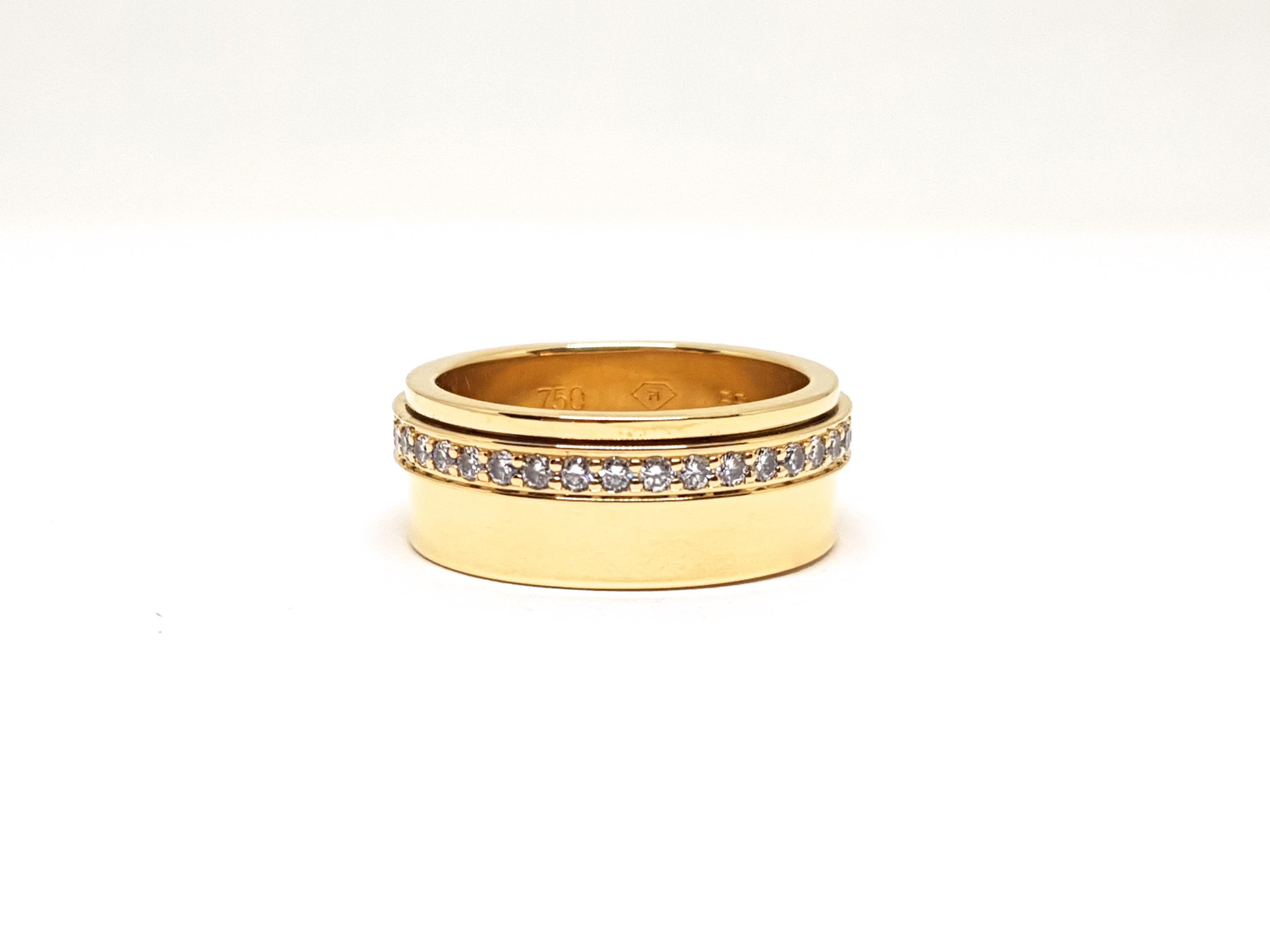Gold: 18 carat yellow gold
Weight: 11.21gr.
Diamonds: 0.63ct. colour: D clarity: LC / IF
Width: 0.8 cm.
Ring size: 7 1/4
All our jewellery comes with a certificate appraisal and 5 years guarantee  
Please take a look at my other pieces of jewellery