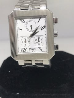 Piaget Protocole 18 Karat White Gold White Dial Chronograph Bracelet Watch New